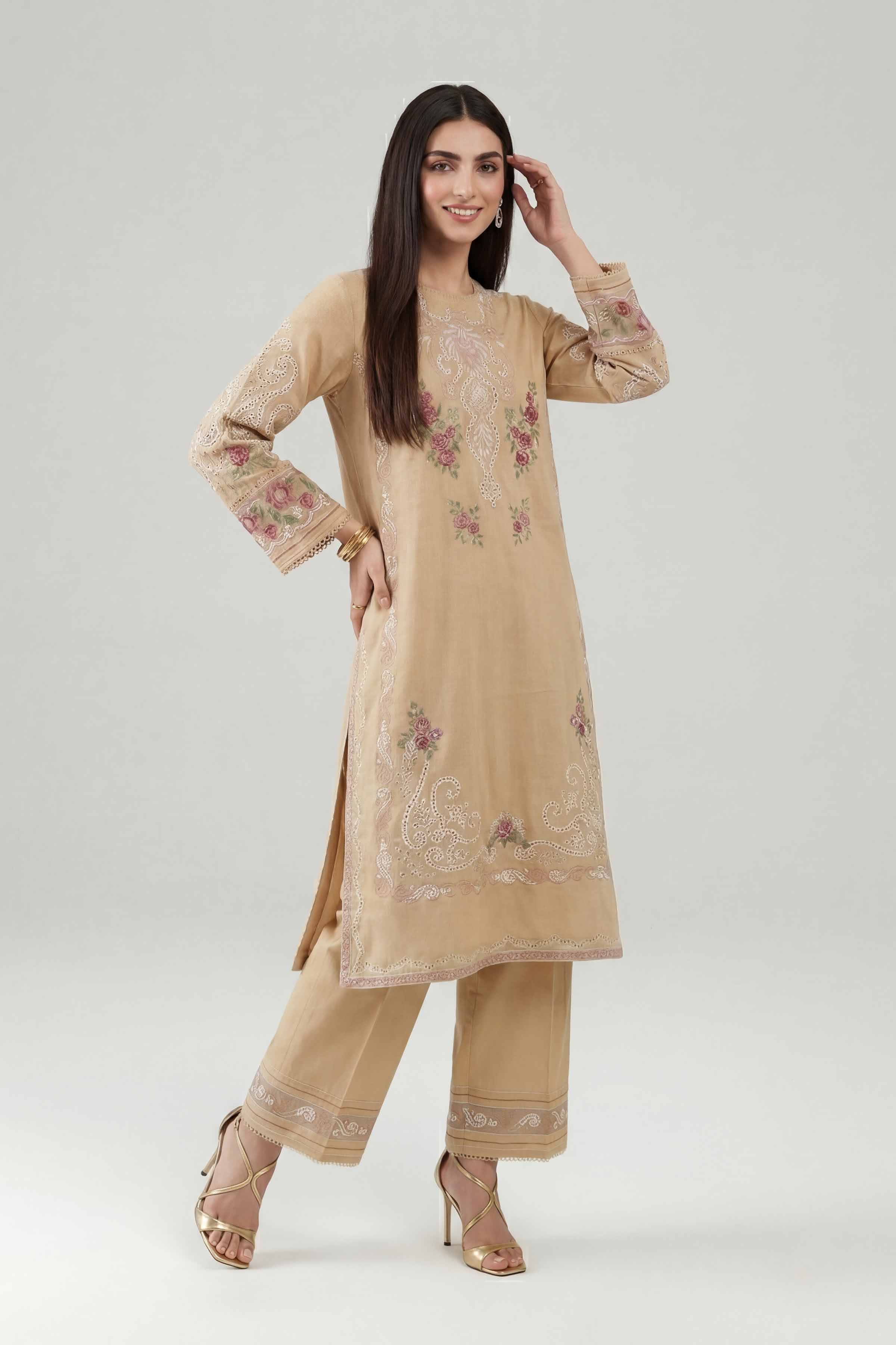 Nishat UK - Brown Embroidered Cambric 2 Pieces ready to wear Dress