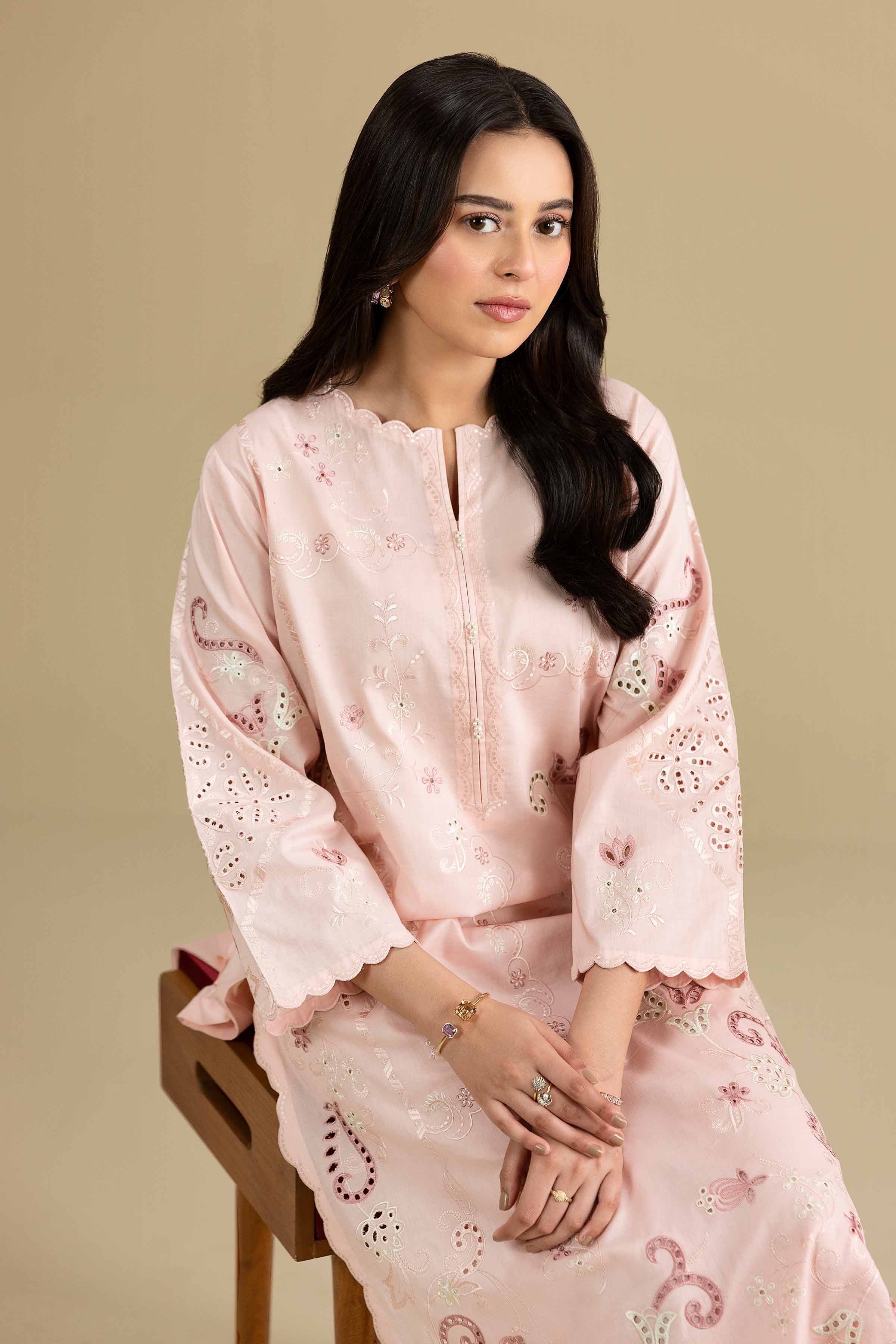 Nishat UK - Pink Embroidered Cambric 2-piece ready to wear luxury Dress