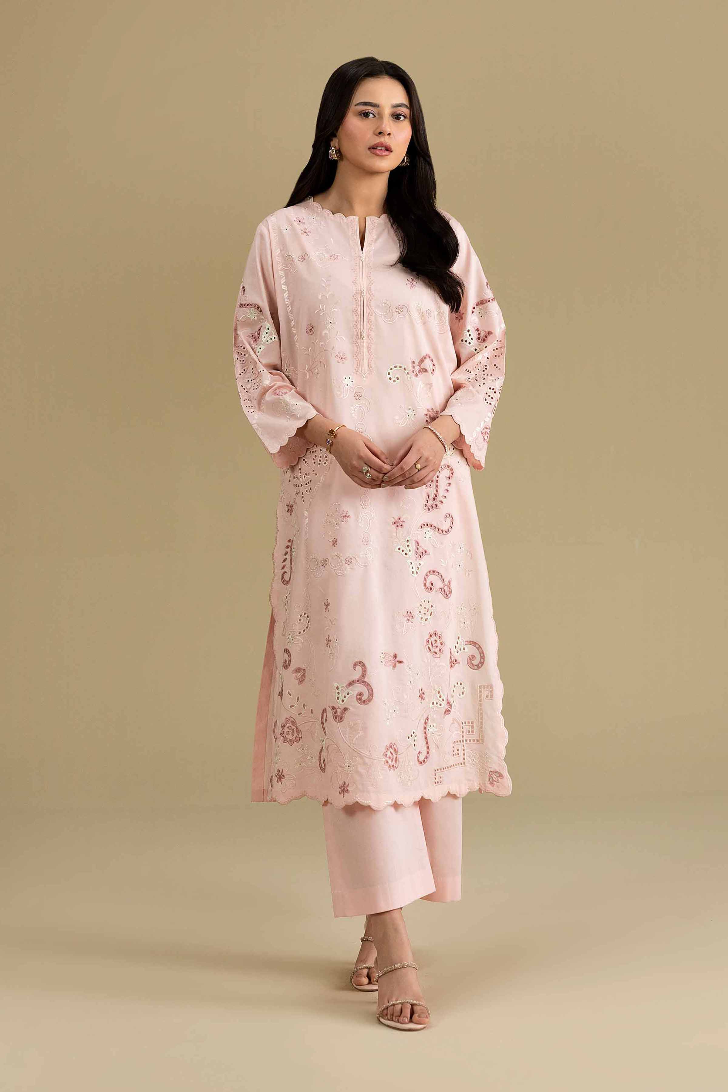 Nishat UK - Pink Embroidered Cambric 2-piece ready to wear luxury Dress