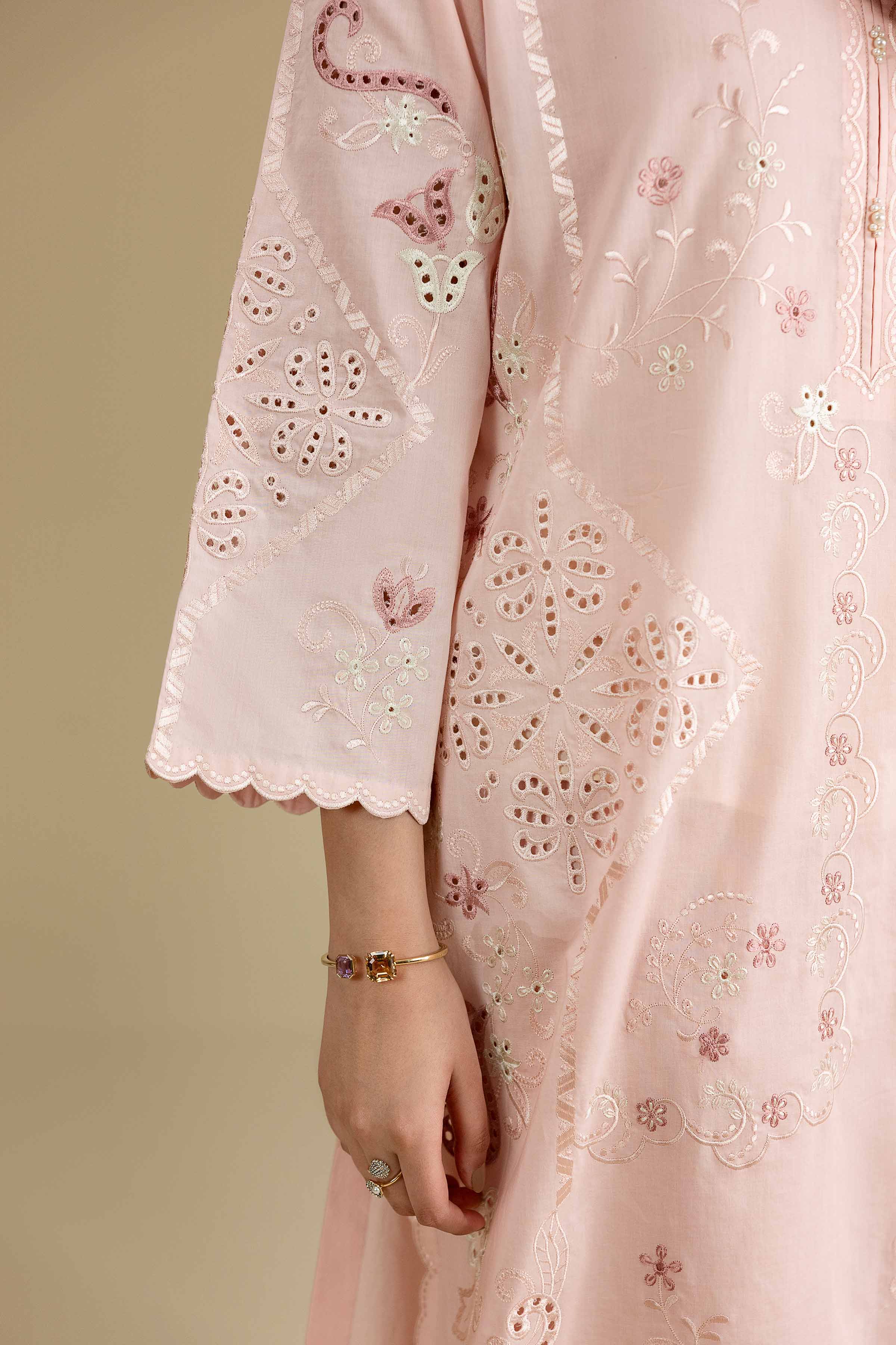 Nishat UK - Pink Embroidered Cambric 2-piece ready to wear luxury Dress