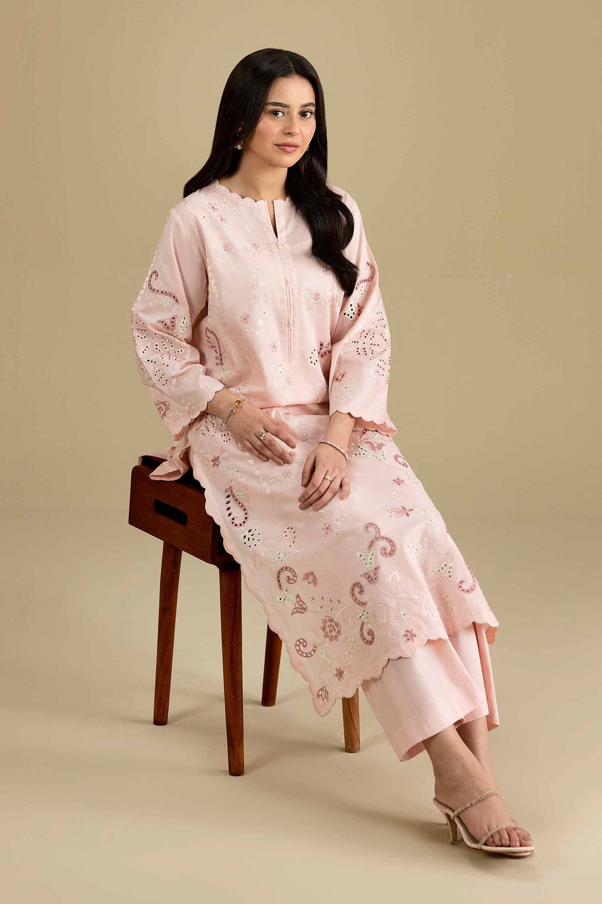 Nishat UK - Pink Embroidered Cambric 2-piece ready to wear luxury Dress