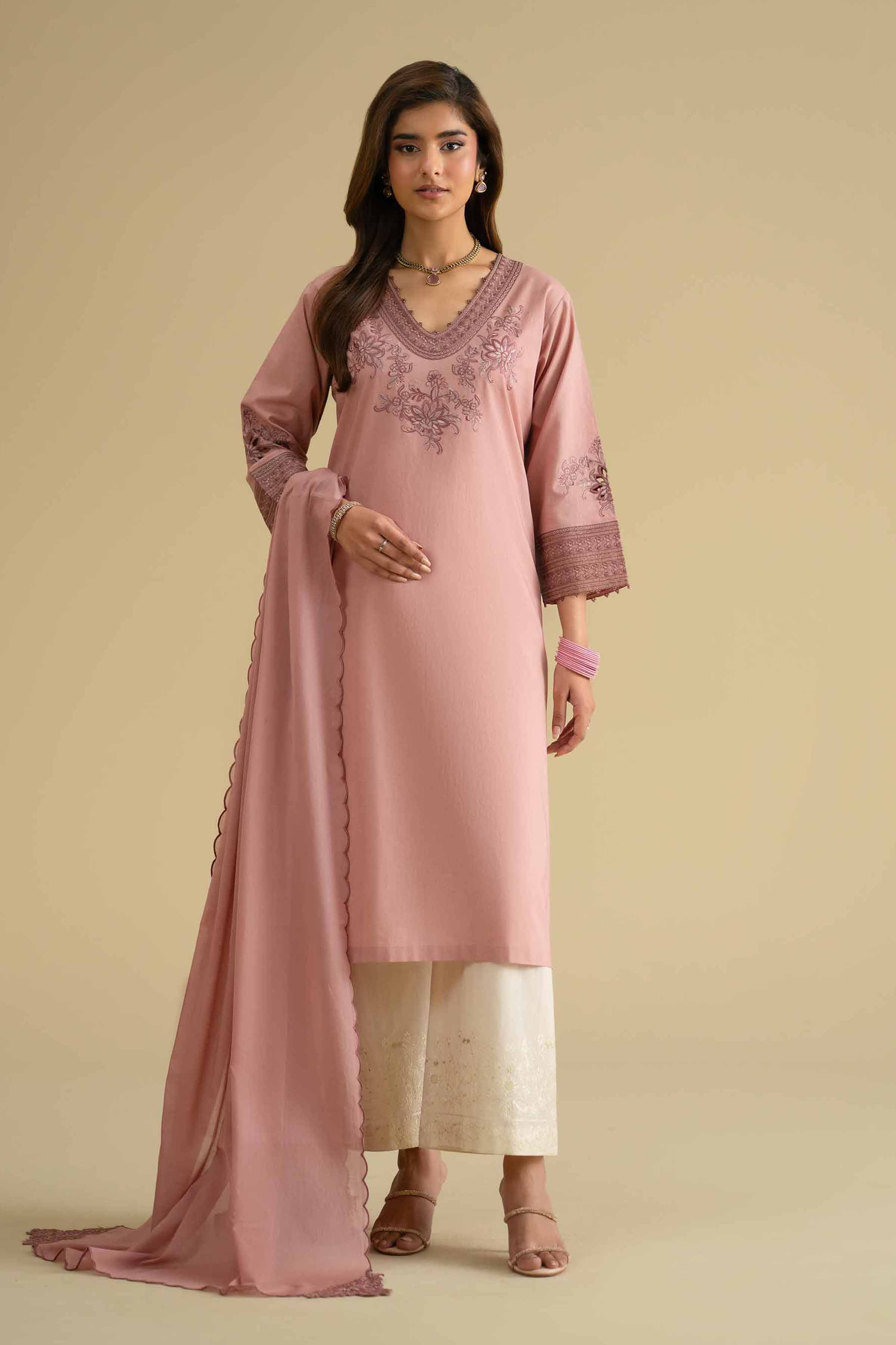Nishat UK - Pink Embroidered Cambric 2 Pieces ready To Wear luxury Dress