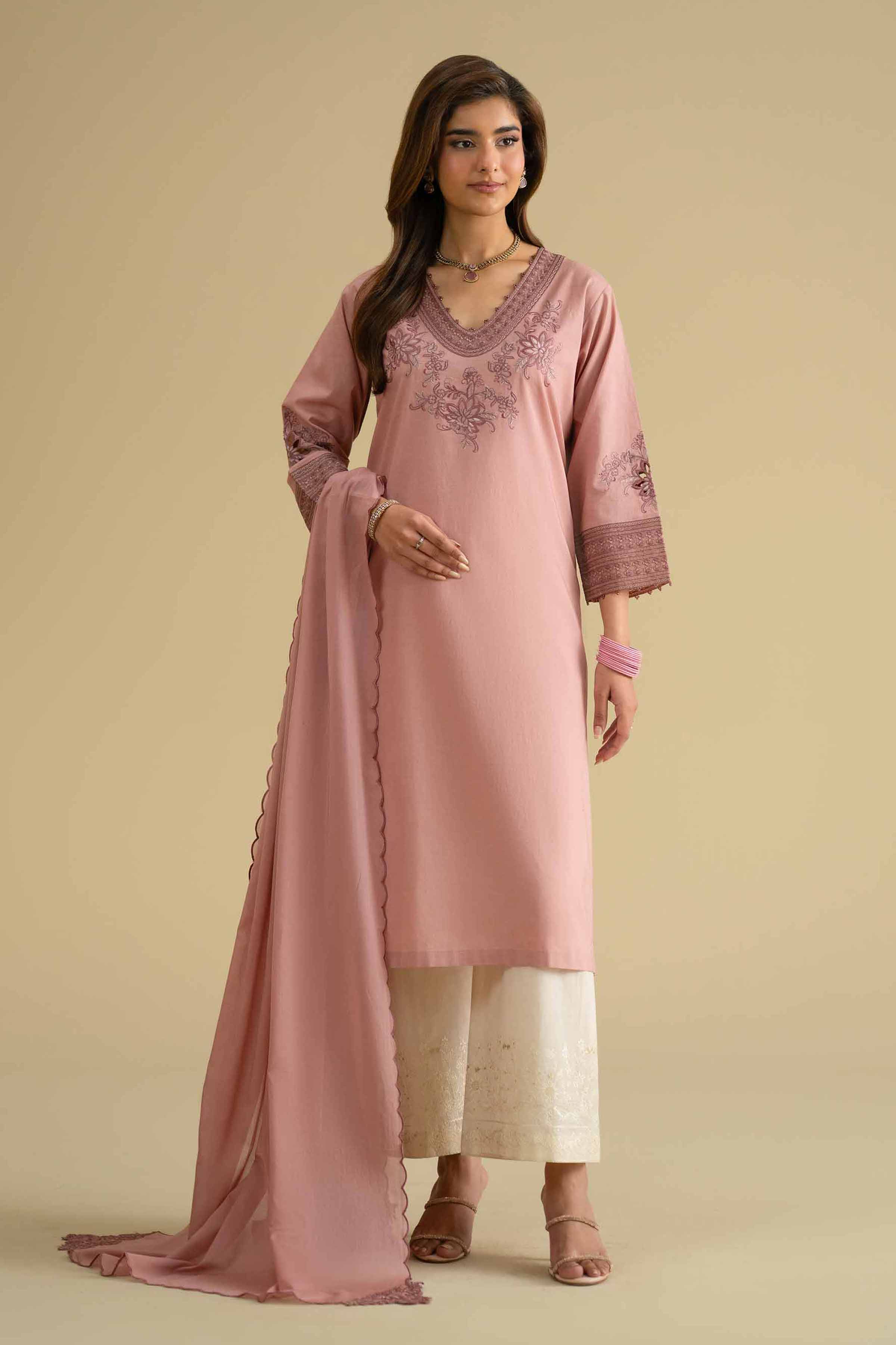 Nishat UK - Pink Embroidered Cambric 2 Pieces ready To Wear luxury Dress