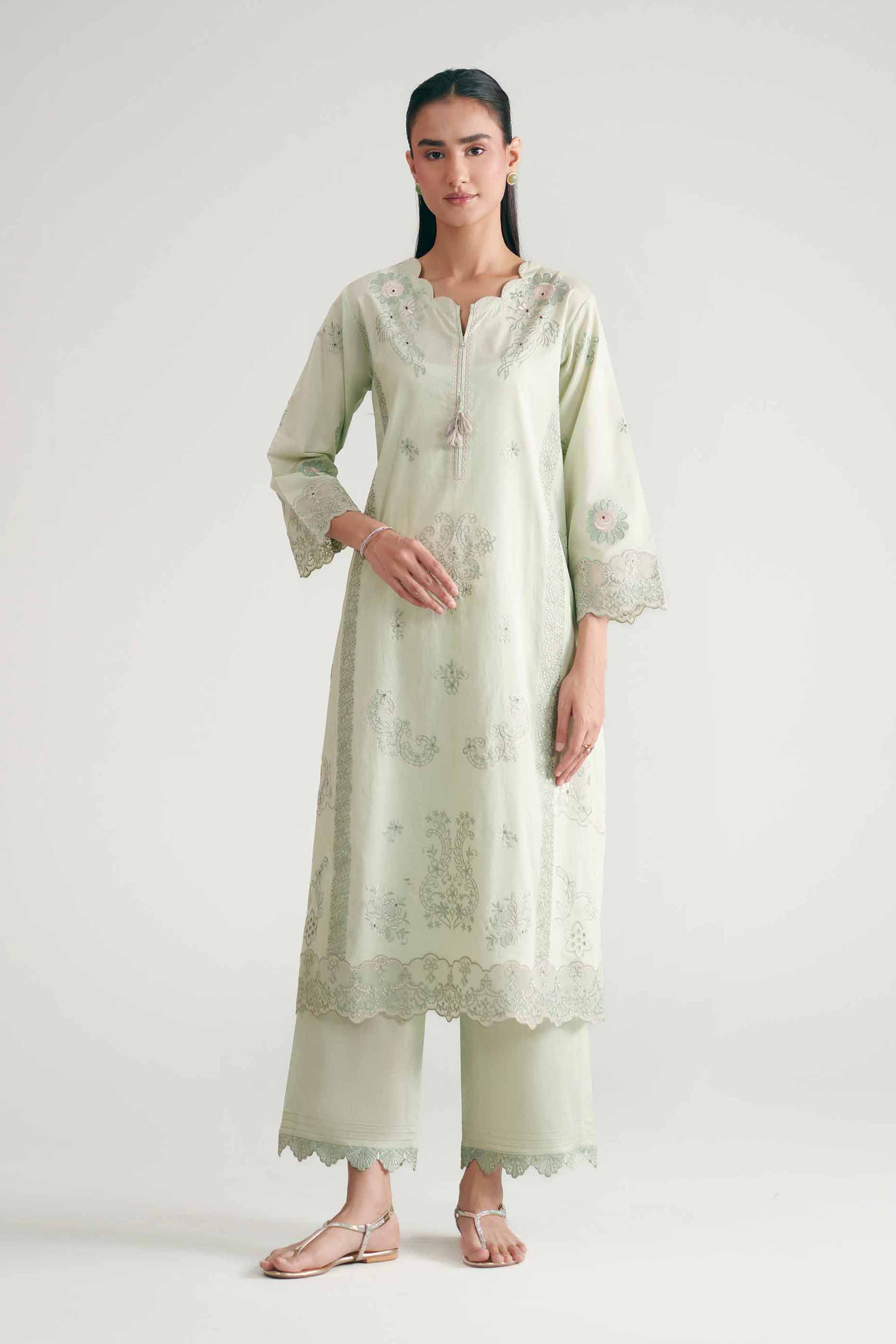 Nishat UK - Green Embroidered Cambric 3 Pieces ready to wear luxury Suit