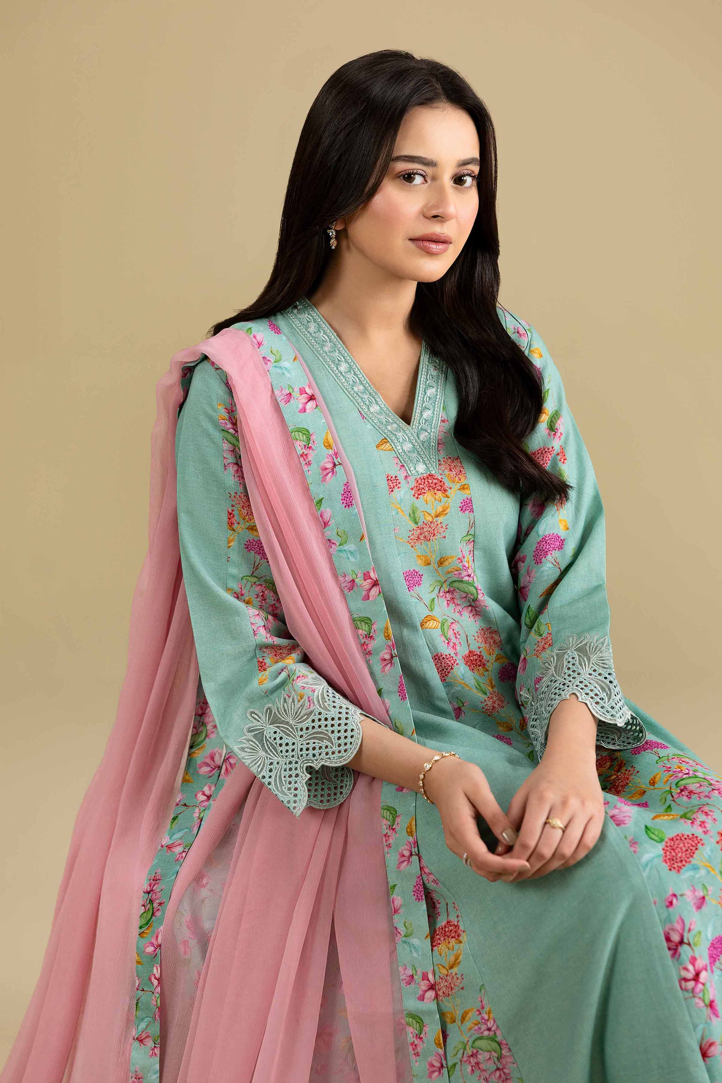 Nishat UK - Blue Embroidered Cotton 3 Pieces ready to wear luxury Suit
