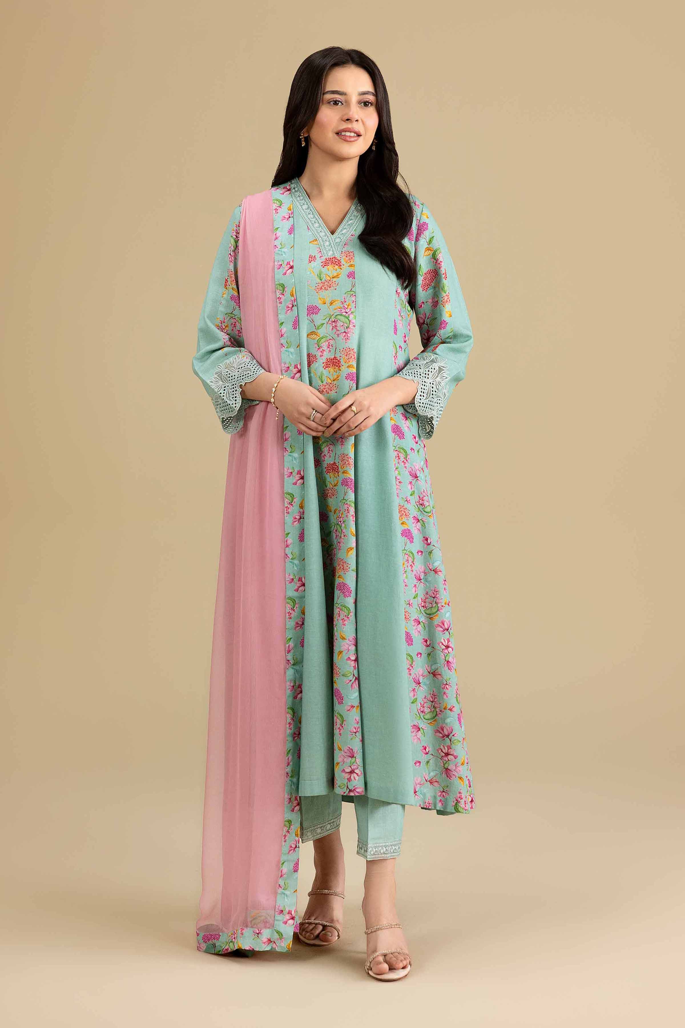 Nishat UK - Blue Embroidered Cotton 3 Pieces ready to wear luxury Suit