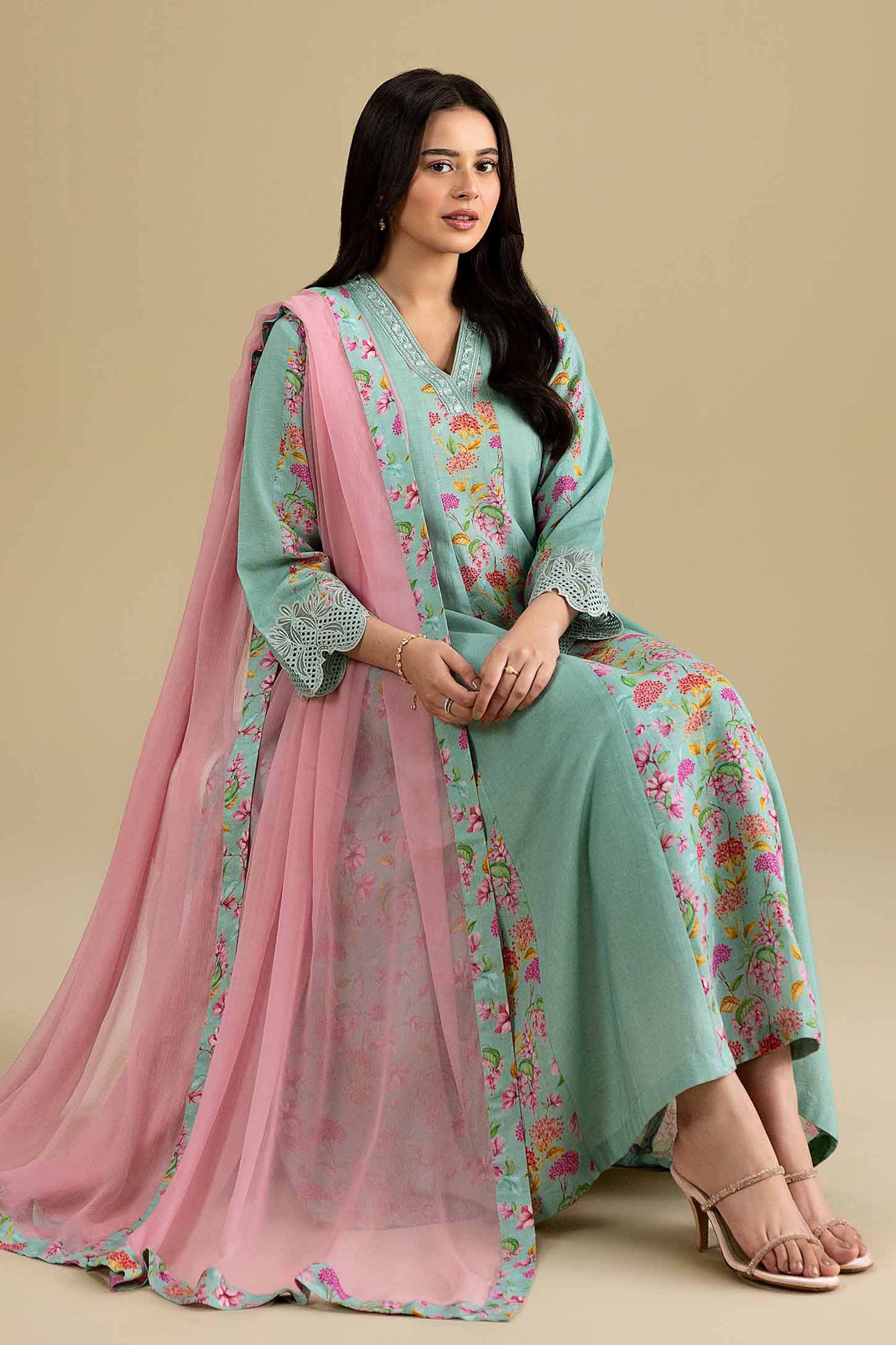 Nishat UK - Blue Embroidered Cotton 3 Pieces ready to wear luxury Suit