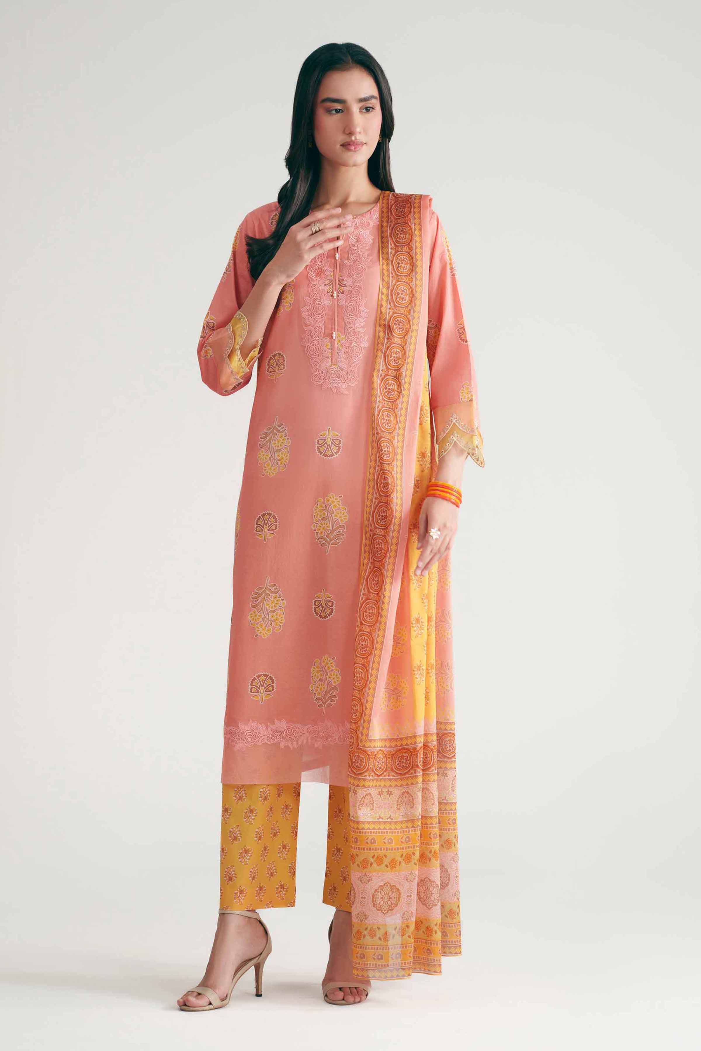 Nishat UK - Pink Embroidered Lawn 3 Pieces ready to wear luxury Suit