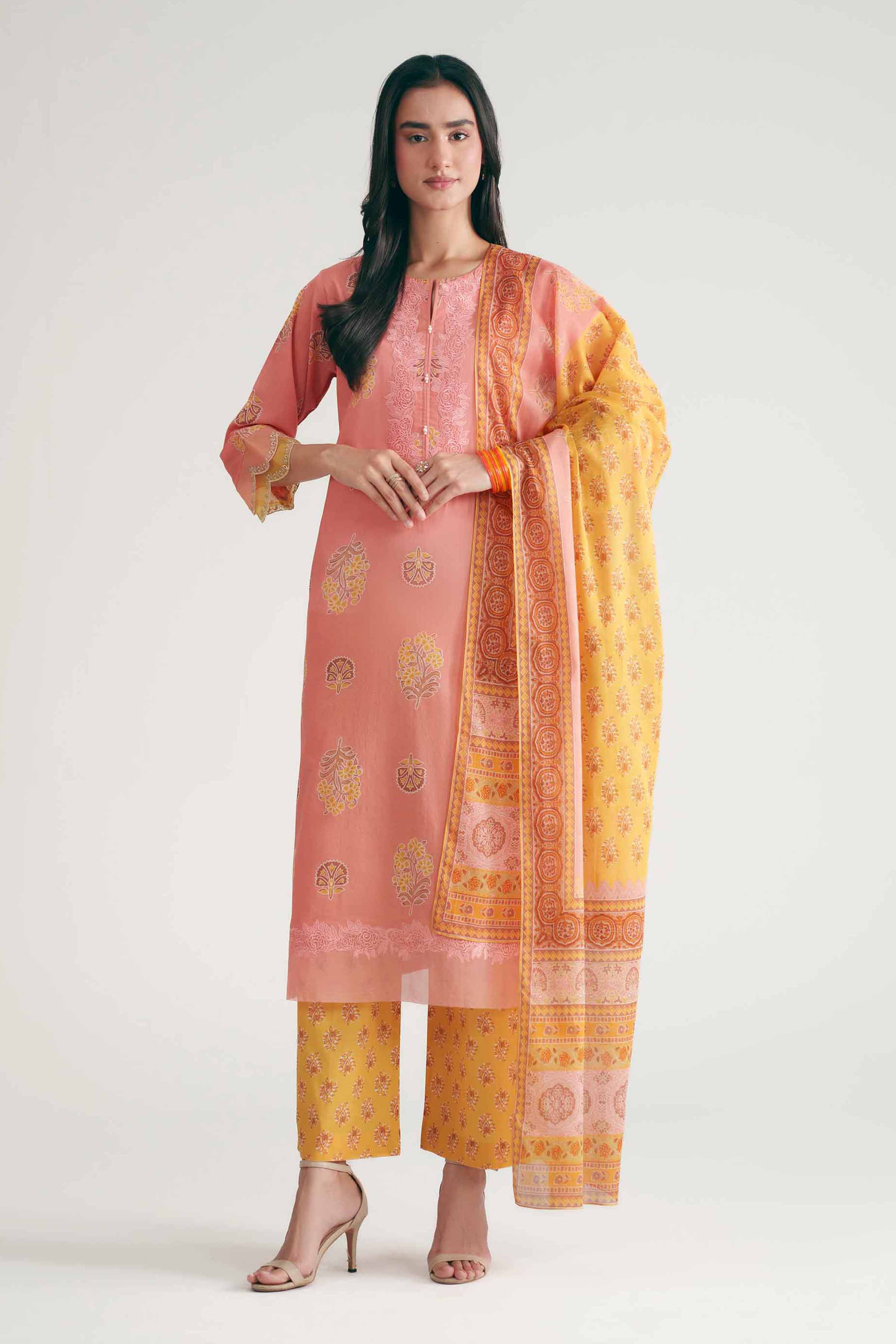 Nishat UK - Pink Embroidered Lawn 3 Pieces ready to wear luxury Suit