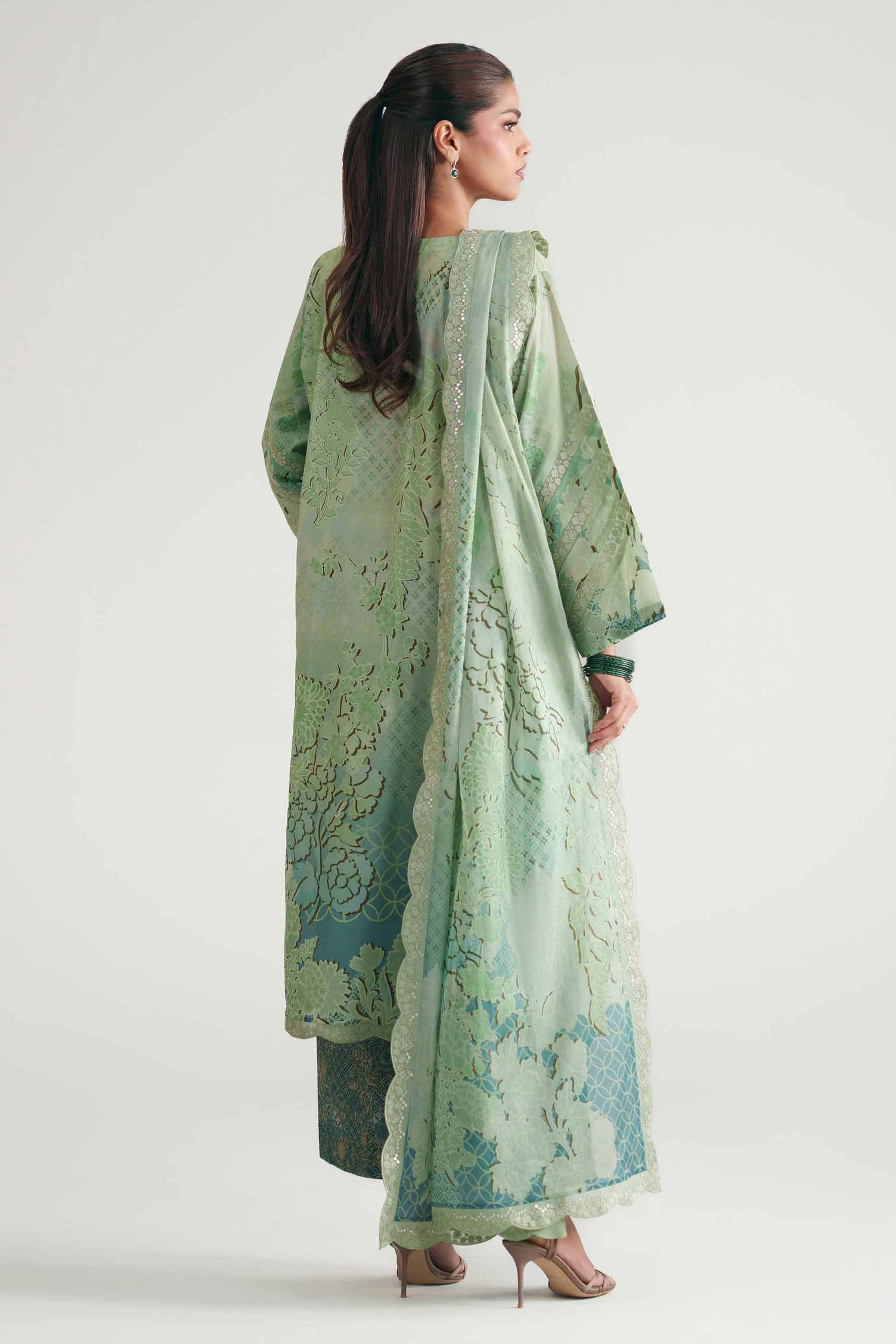 Nishat UK - Green Embroidered Lawn 3 Pieces ready to wear Suit