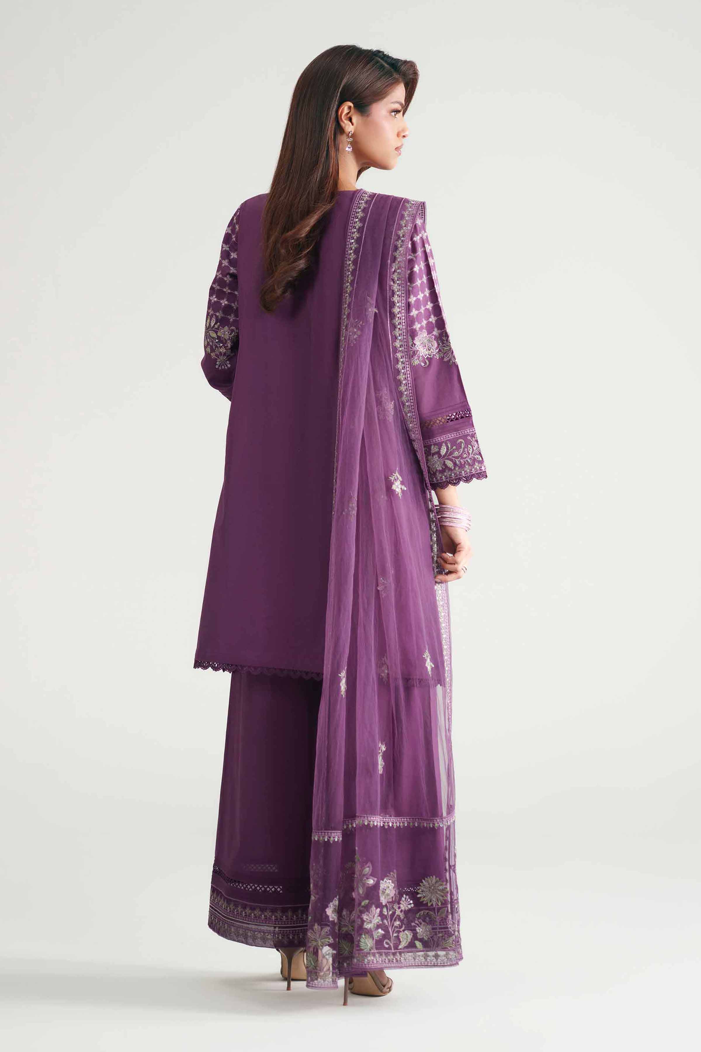 Nishat UK - Purple Embroidered Cambric 3 Piece ready to wear luxury Suit