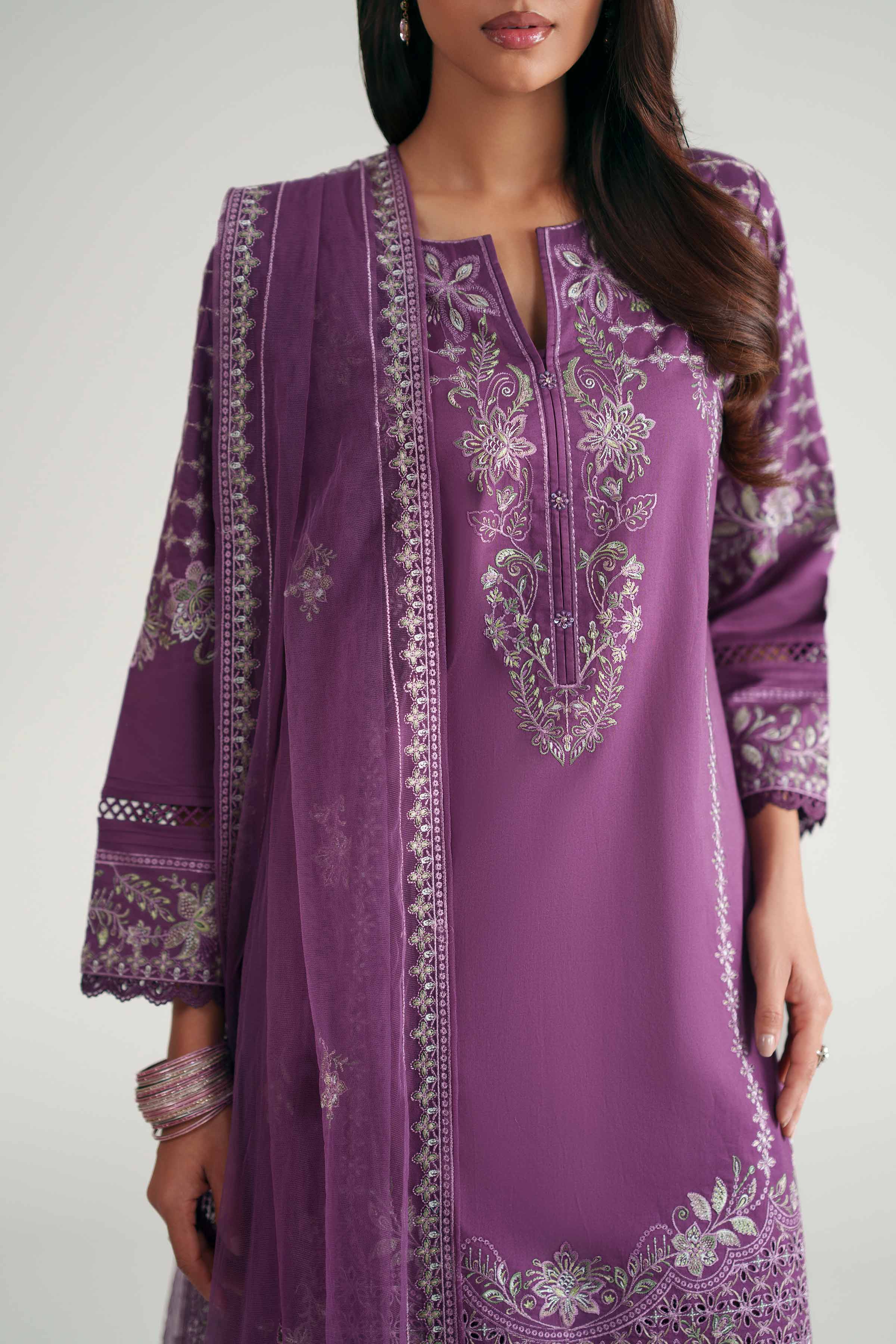 Nishat UK - Purple Embroidered Cambric 3 Piece ready to wear luxury Suit