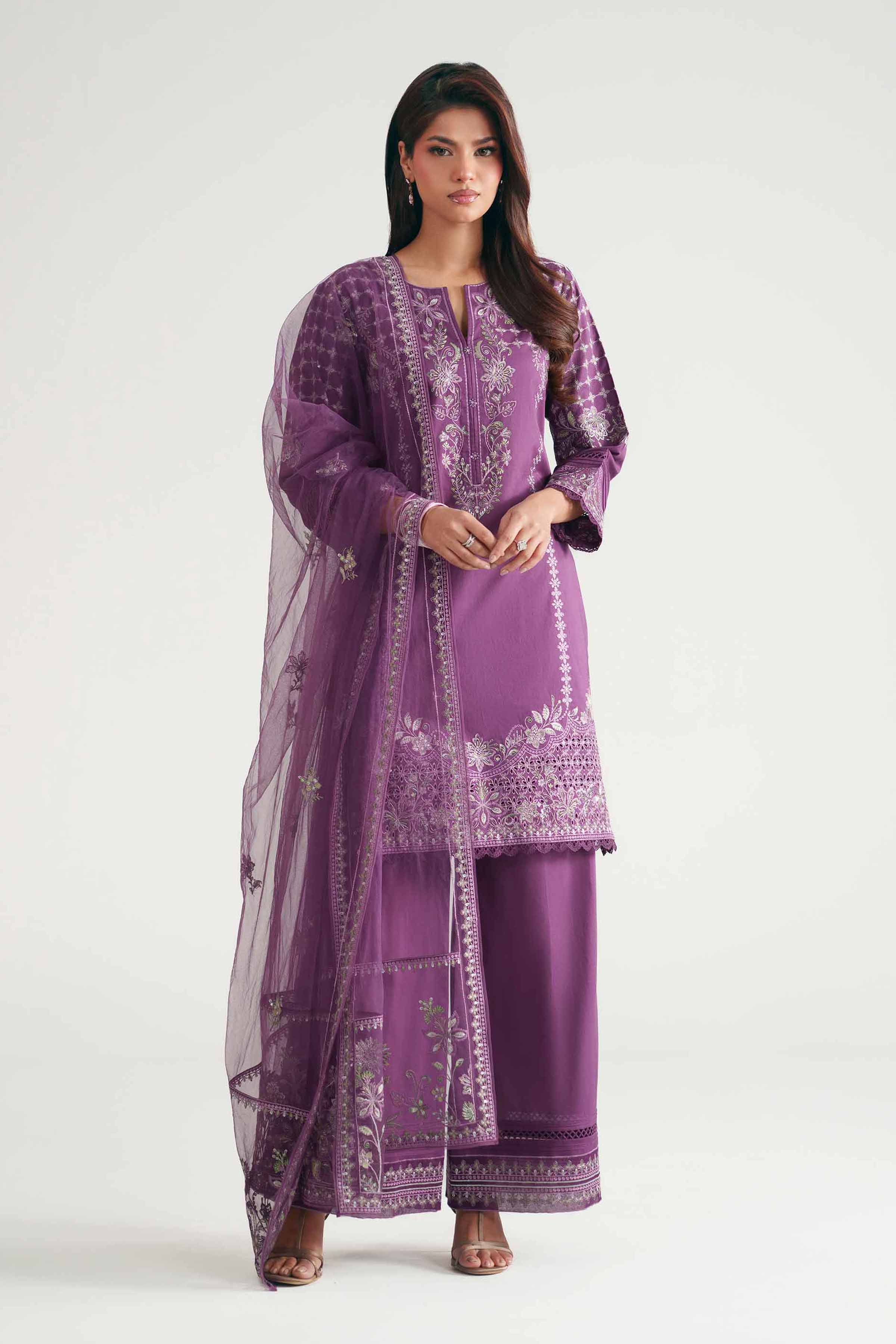 Nishat UK - Purple Embroidered Cambric 3 Piece ready to wear luxury Suit