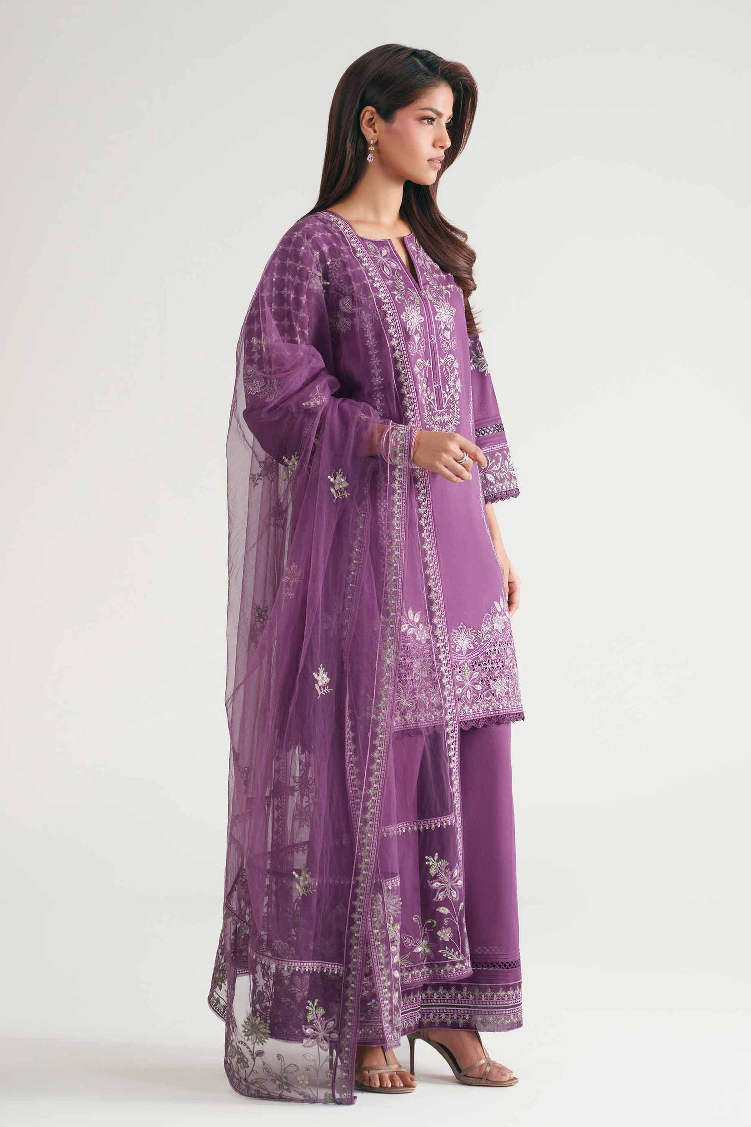 Nishat UK - Purple Embroidered Cambric 3 Piece ready to wear luxury Suit