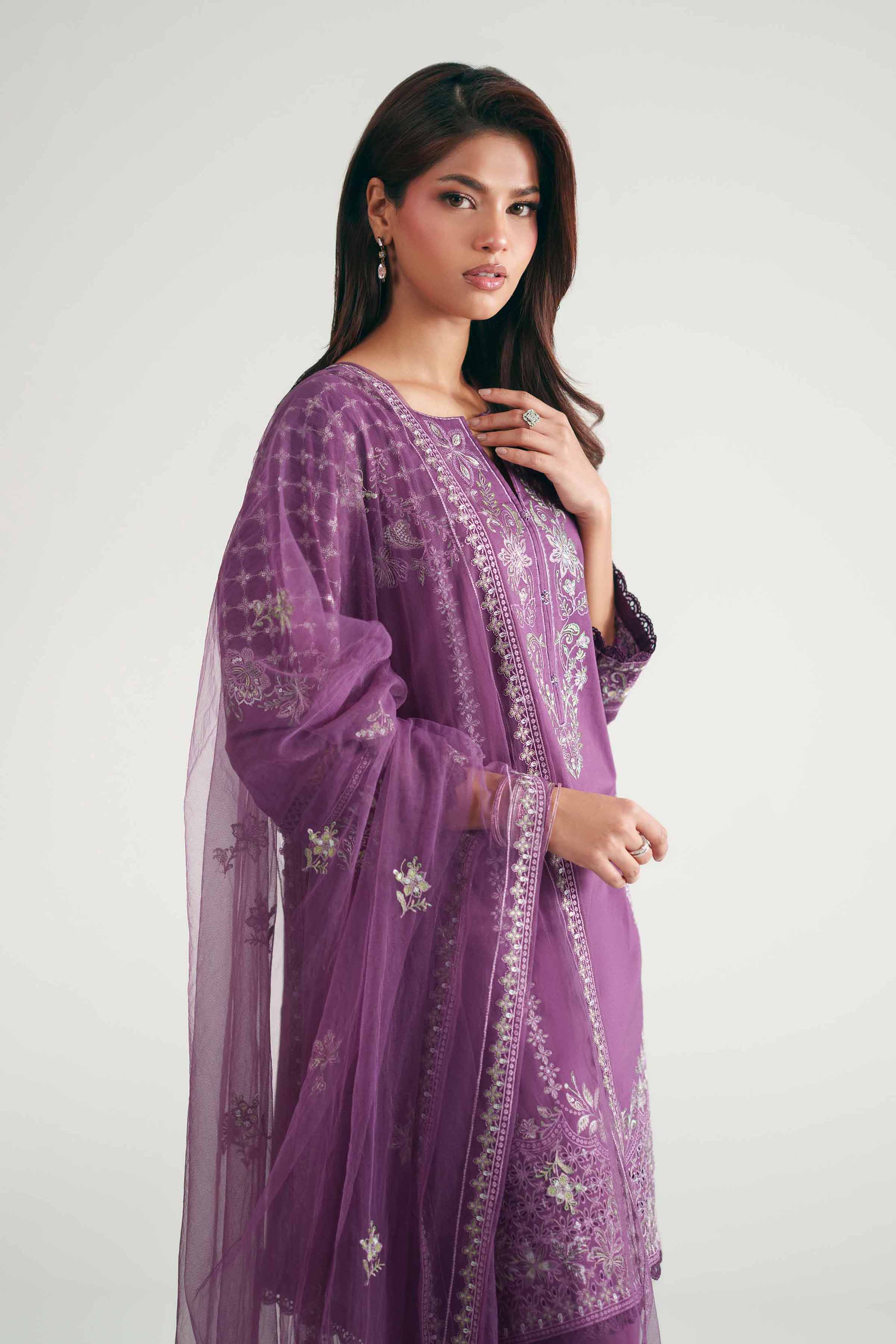 Nishat UK - Purple Embroidered Cambric 3 Piece ready to wear luxury Suit