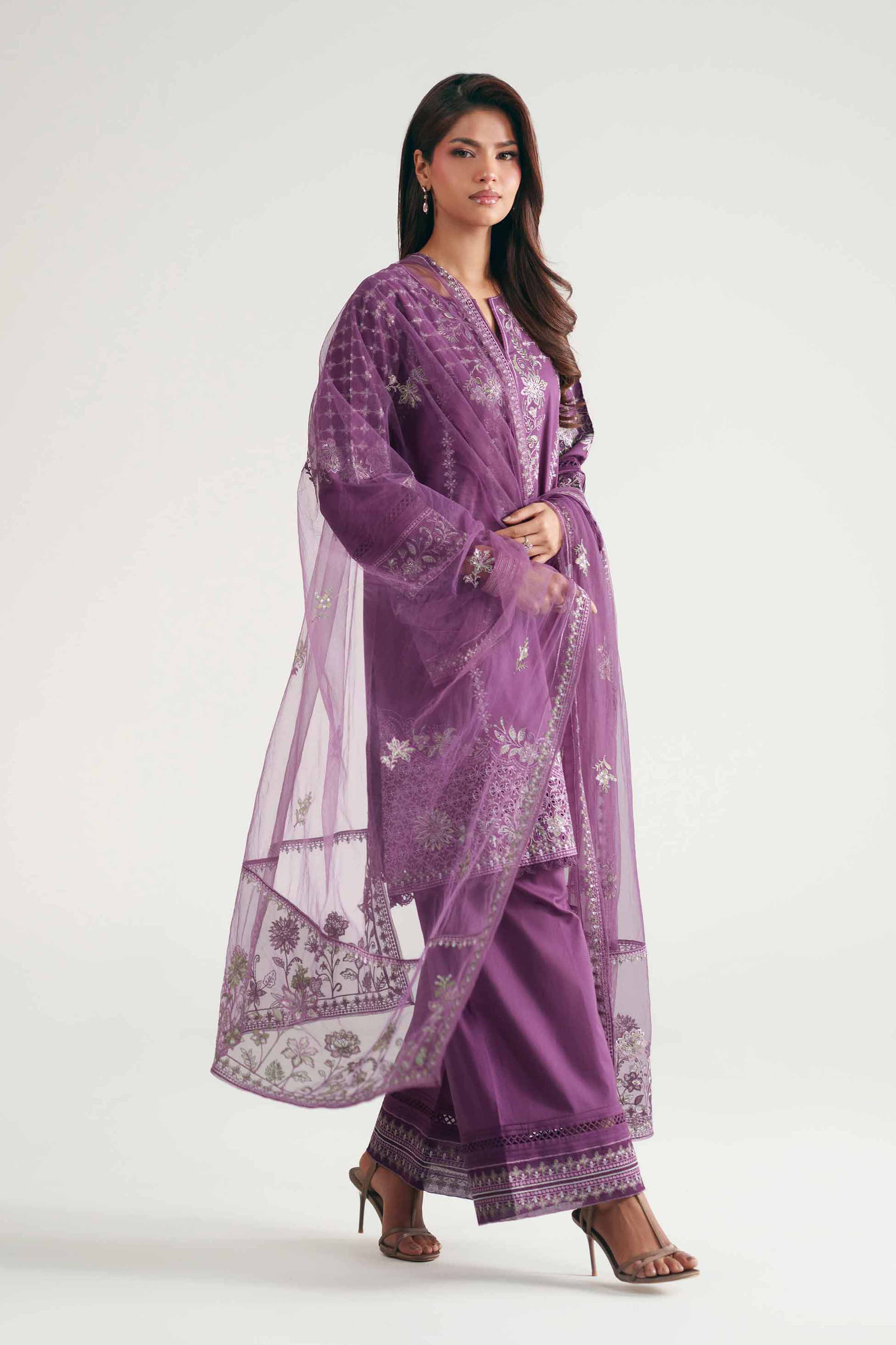 Nishat UK - Purple Embroidered Cambric 3 Piece ready to wear luxury Suit