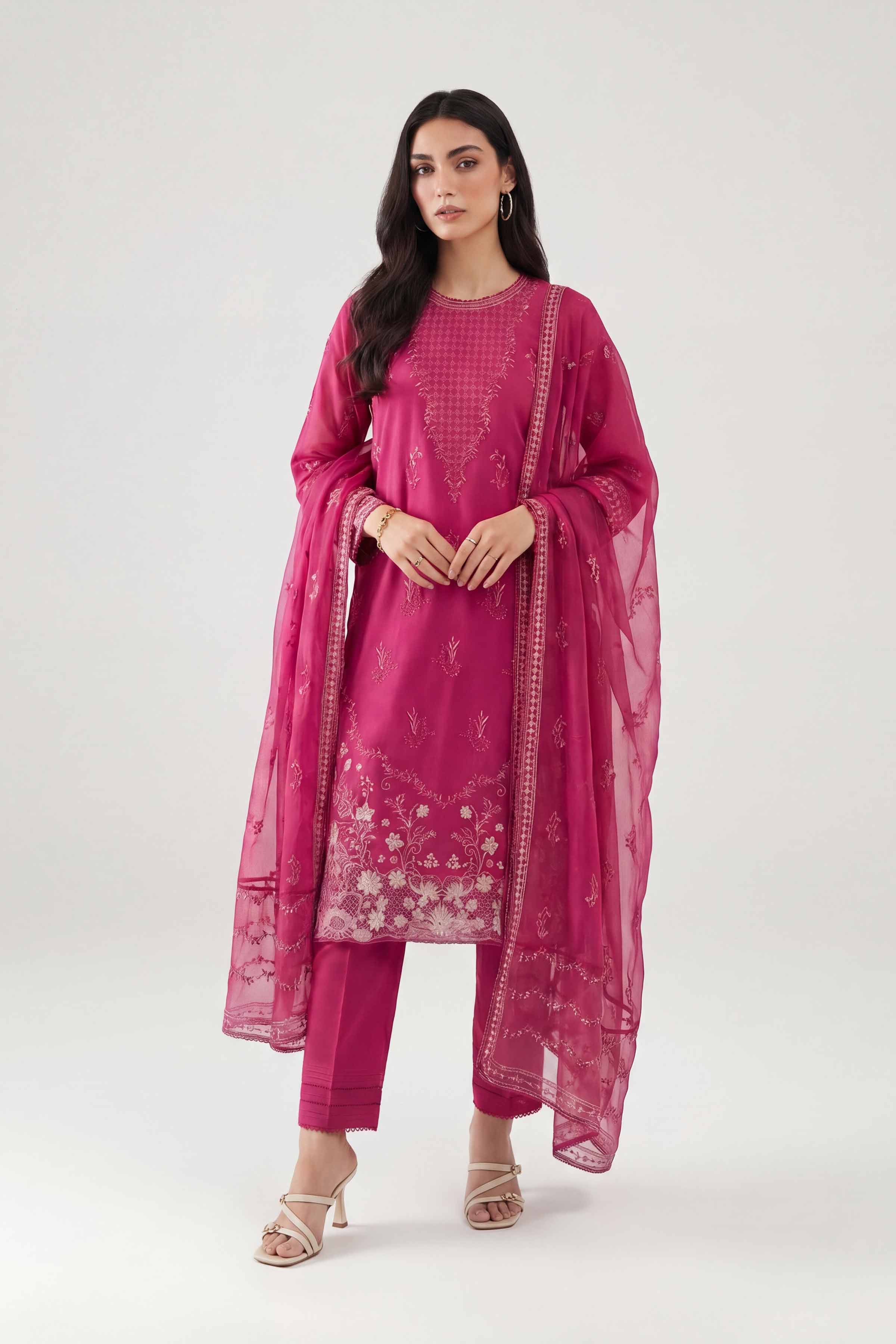 Nishat UK - Pink Embroidered Cambric 3 Pieces ready to wear luxury Suit