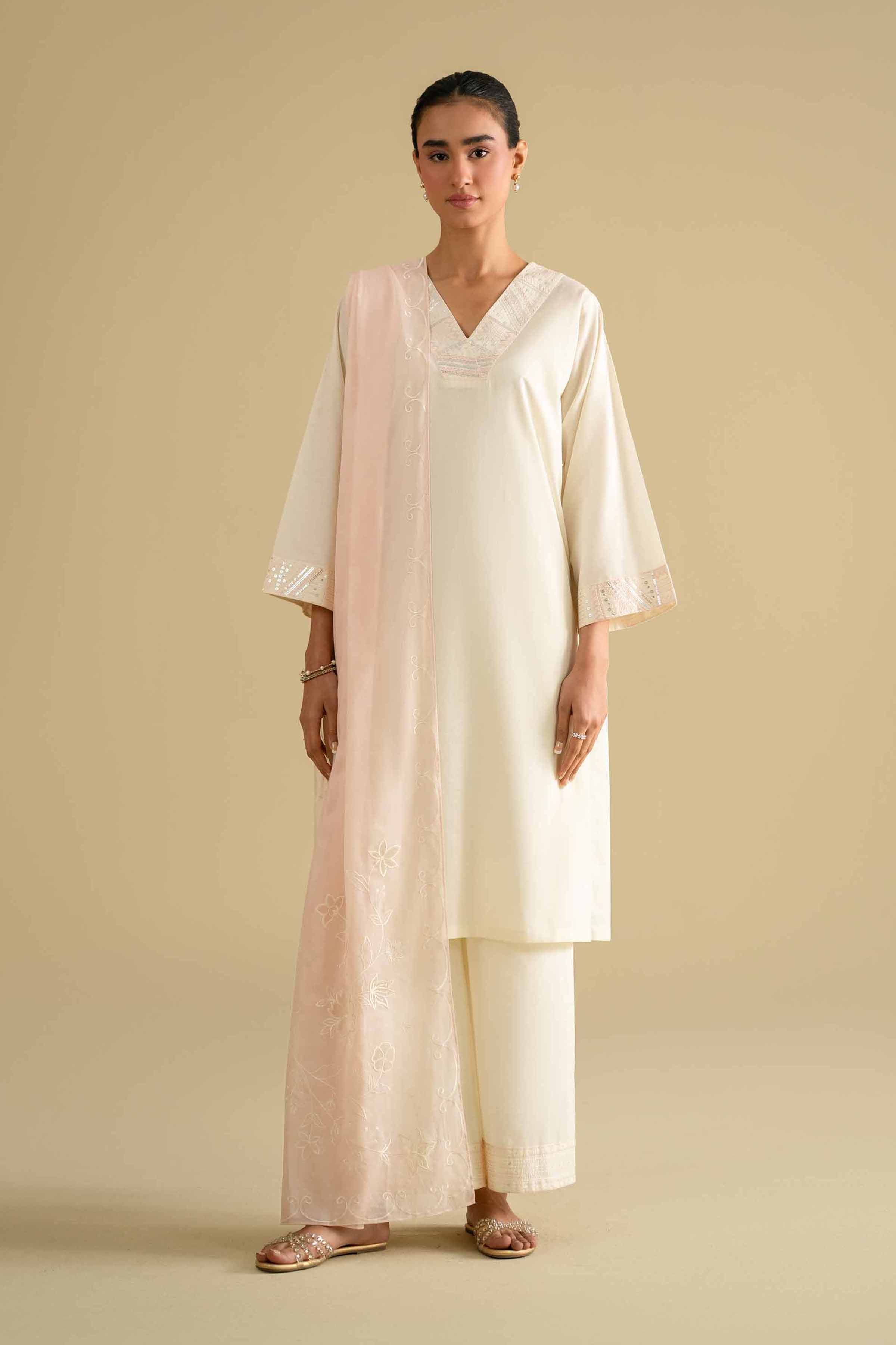 NishatUK - Off White Embroidered Cambric 2-piece ready to wear luxury Dress