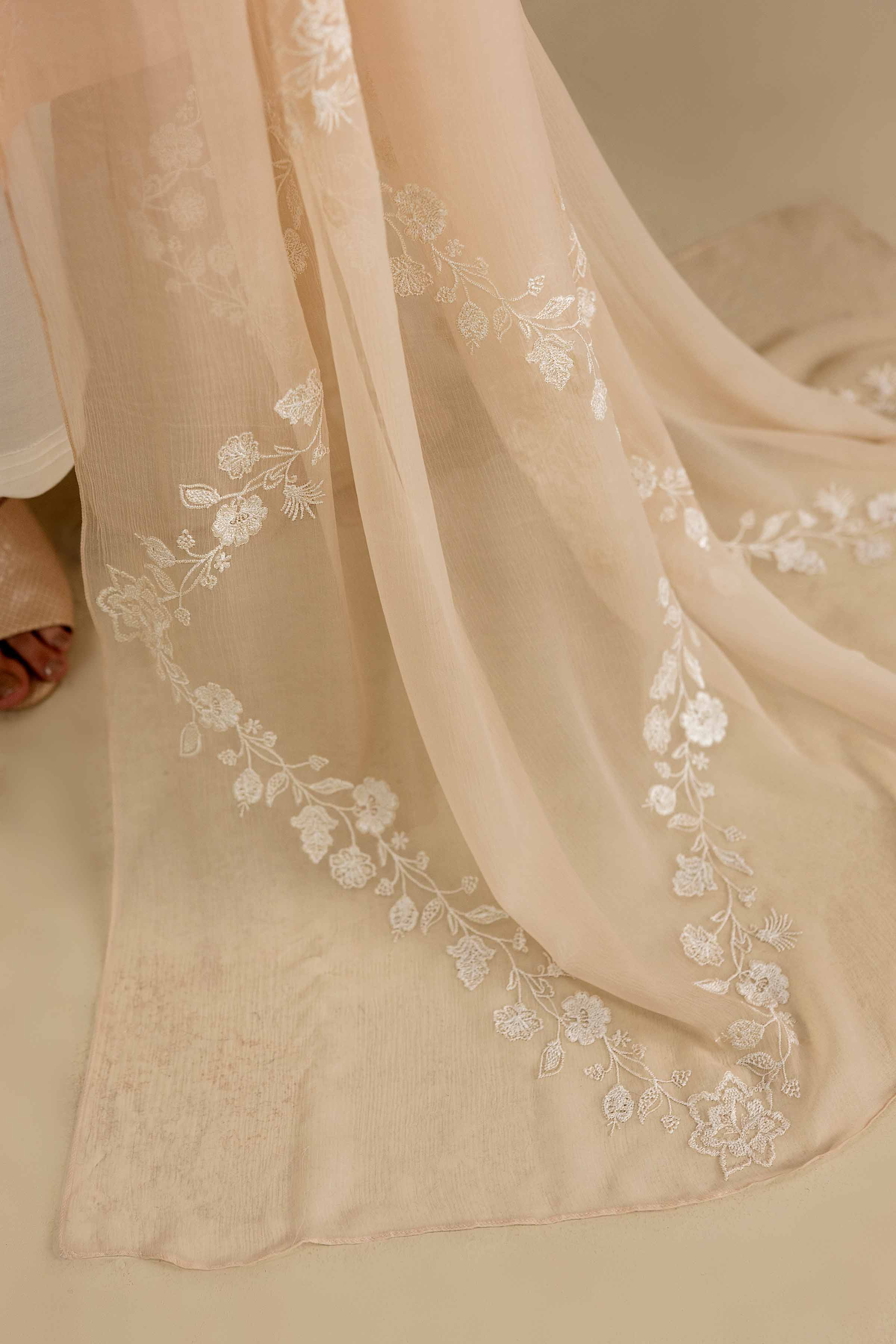 Nishat UK - Beige Embroidered Chiffon 1 Piece ready to wear luxury  luxury Pret