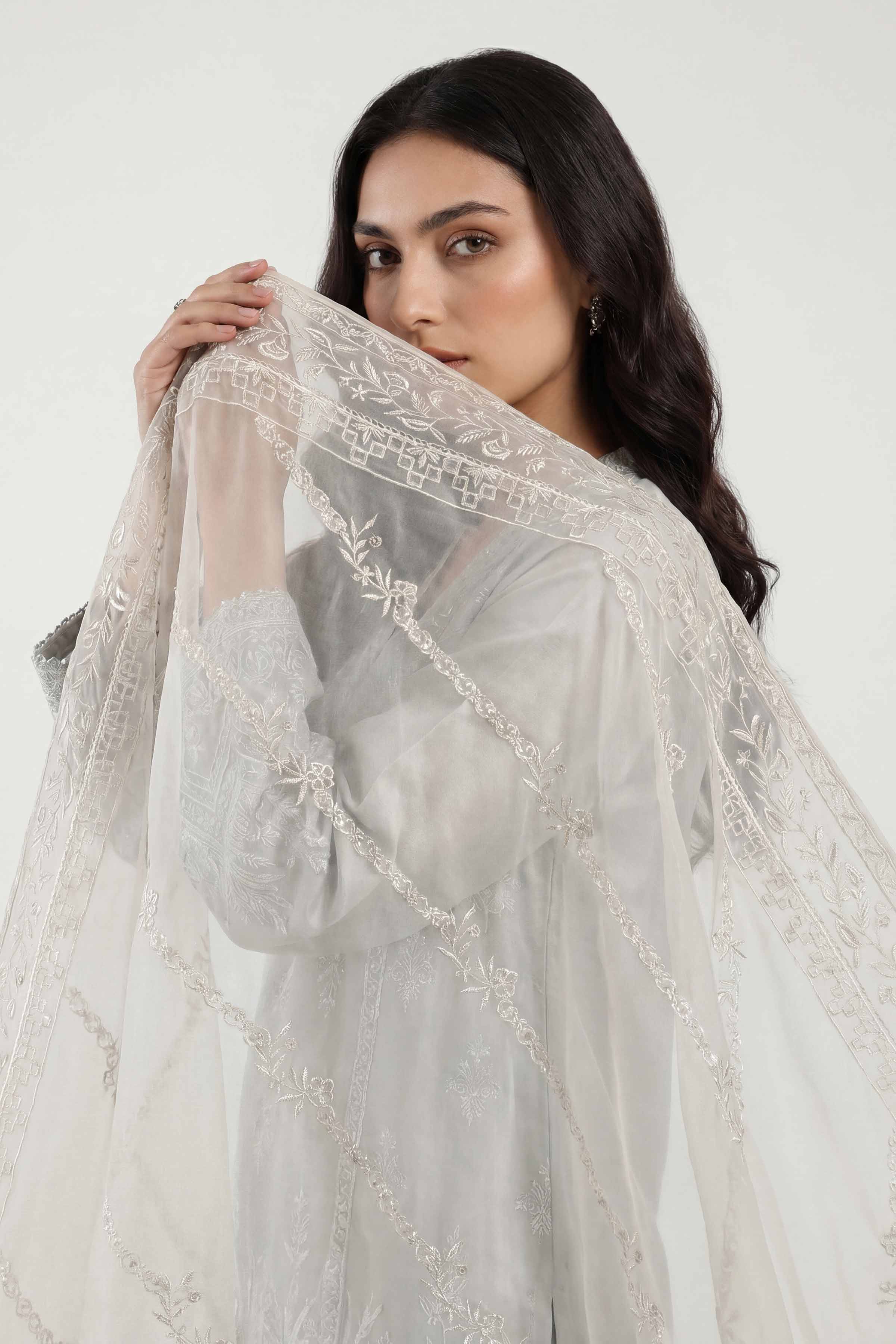 Nishat UK - Off White Embroidered Chiffon 1 Piece ready to wear luxury  luxury Pret