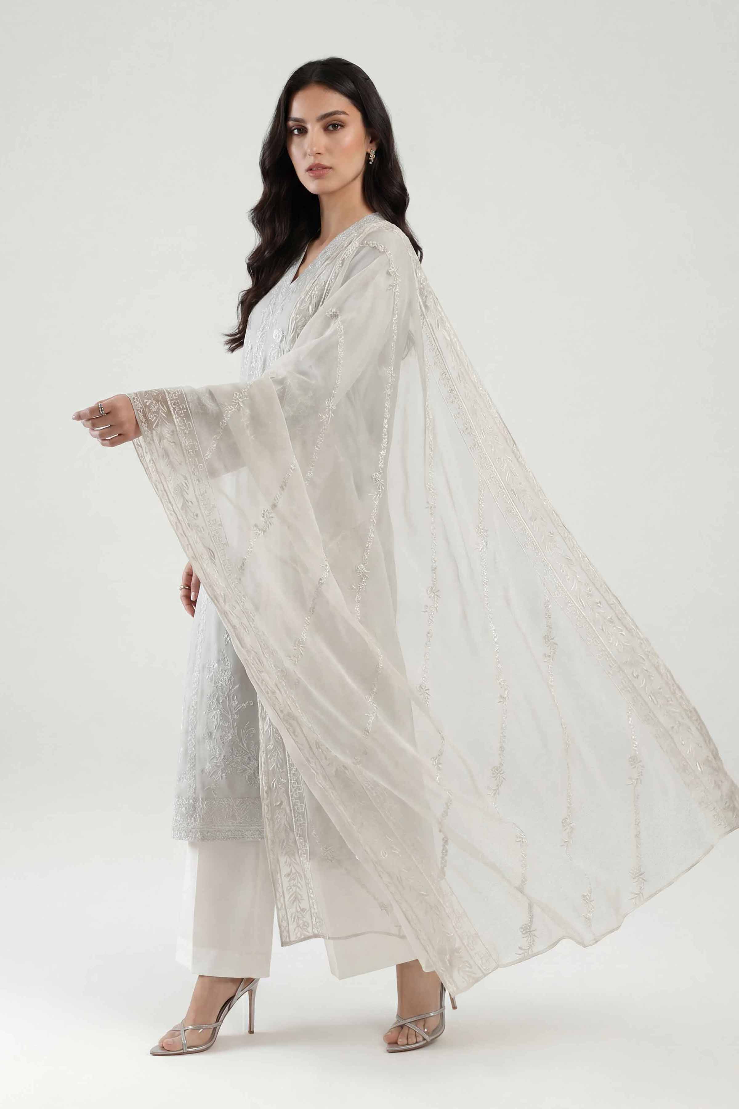Nishat UK - Off White Embroidered Chiffon 1 Piece ready to wear luxury  luxury Pret