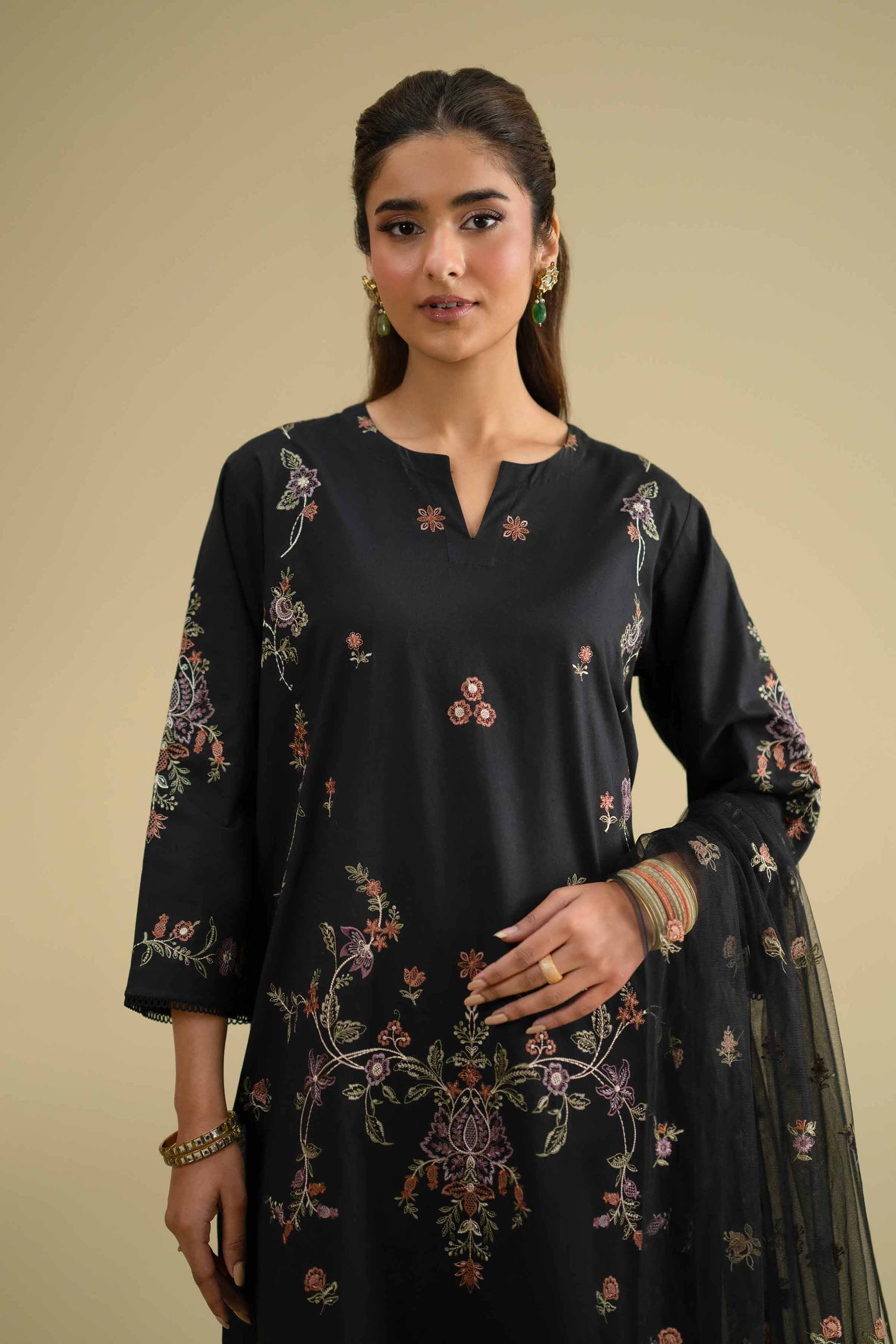 NishatUK - Balck Embroidered Cambric 2-piece ready to wear Dress