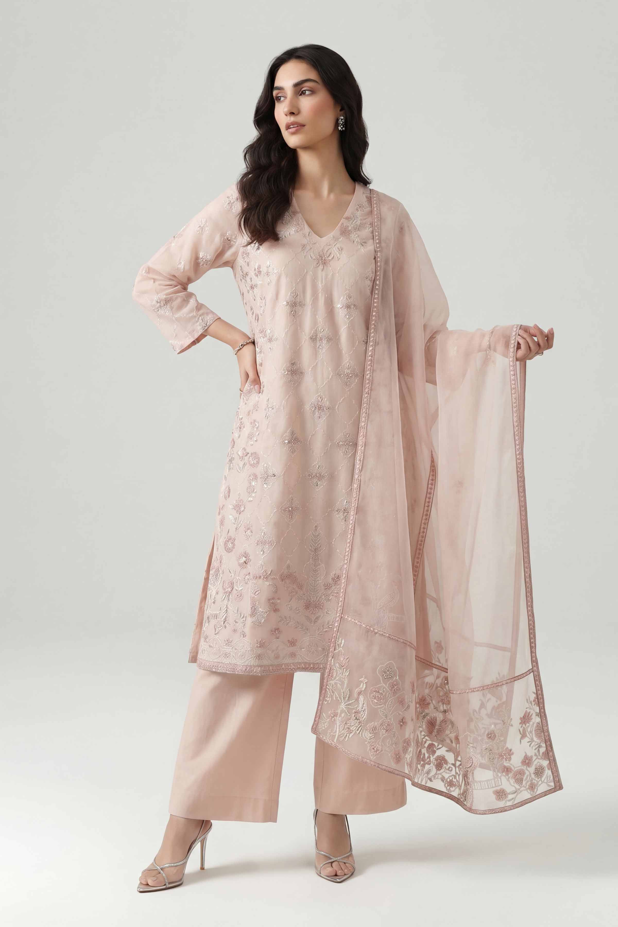 Nishat UK - Pink Embroidered Cambric 3 Pieces ready to wear luxury Suit