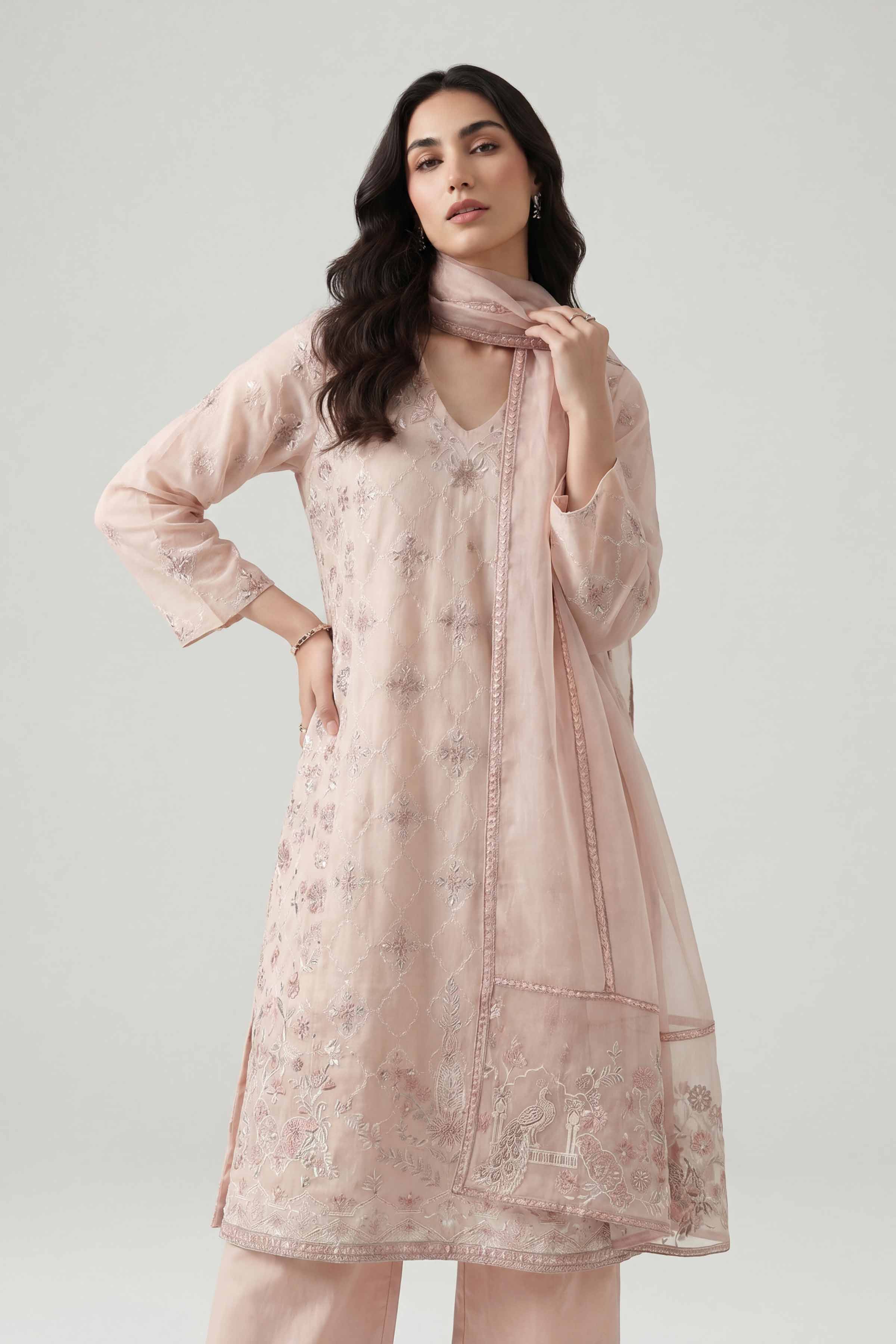 Nishat UK - Pink Embroidered Cambric 3 Pieces ready to wear luxury Suit