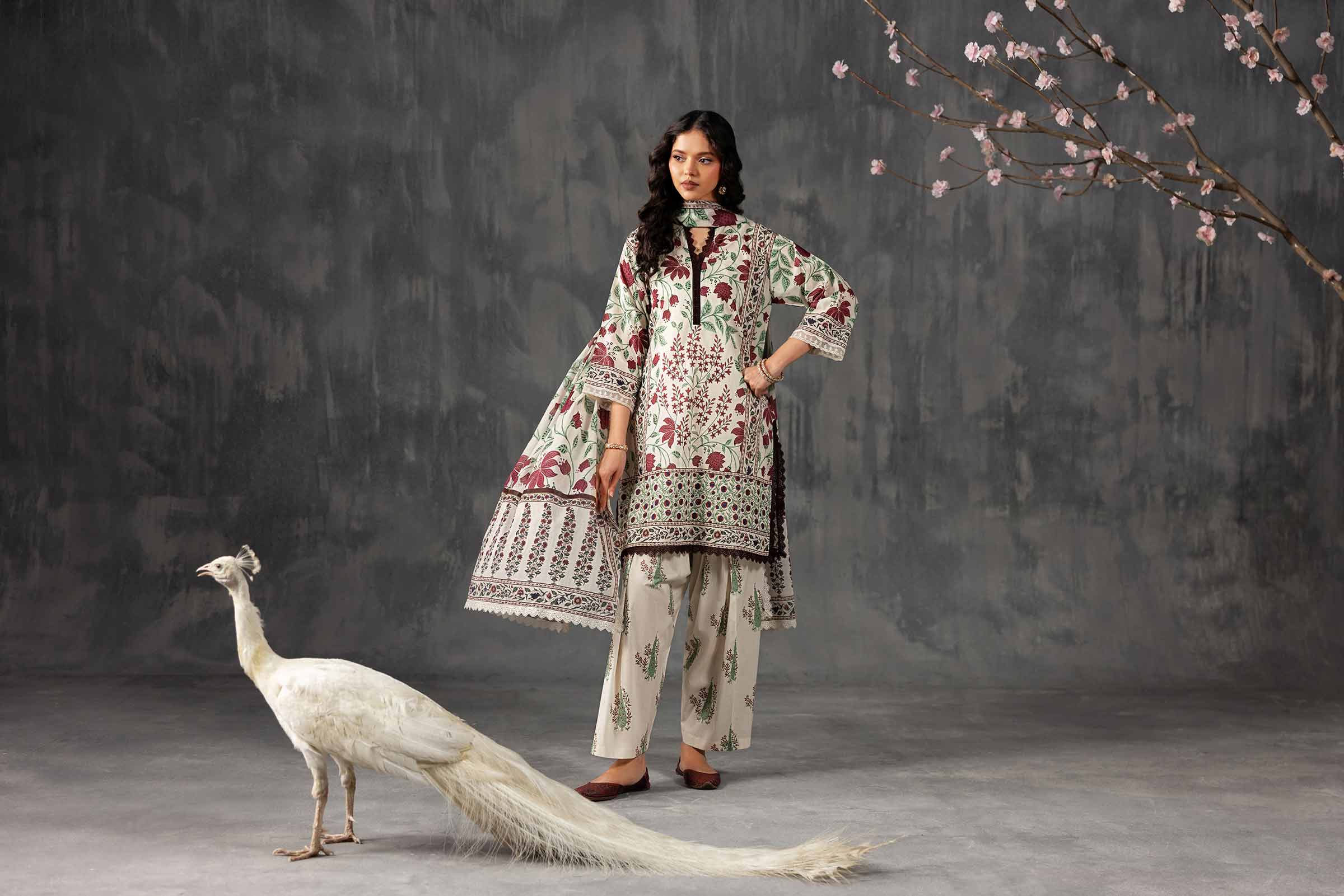 Nishat UK - Off White Printed Lawn 3-piece ready to wear luxury Suit