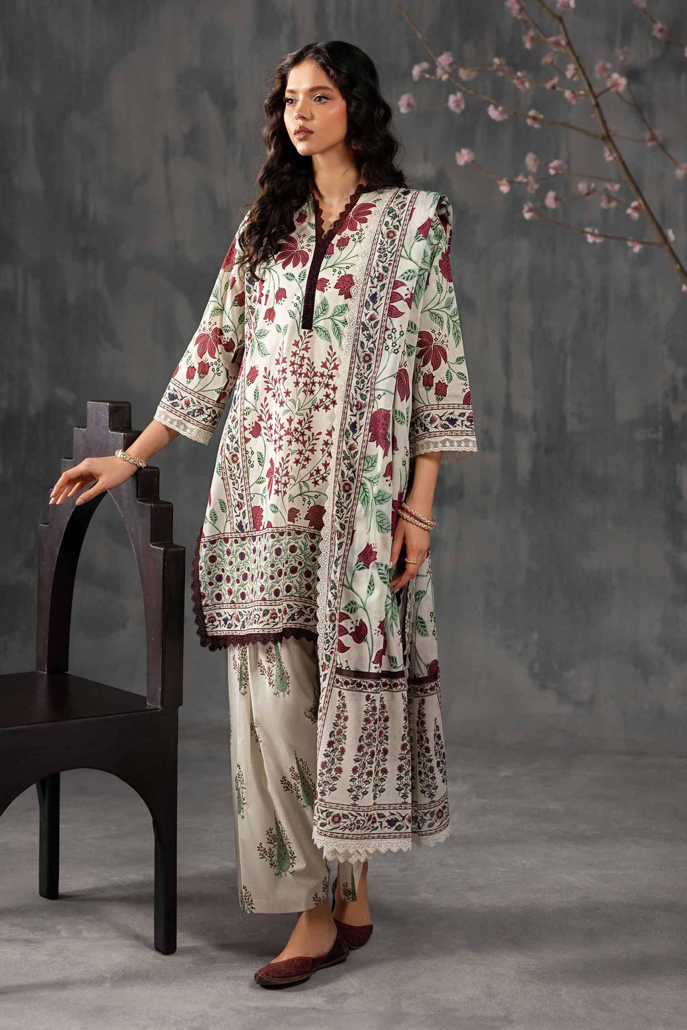 Nishat UK - Off White Printed Lawn 3-piece ready to wear luxury Suit