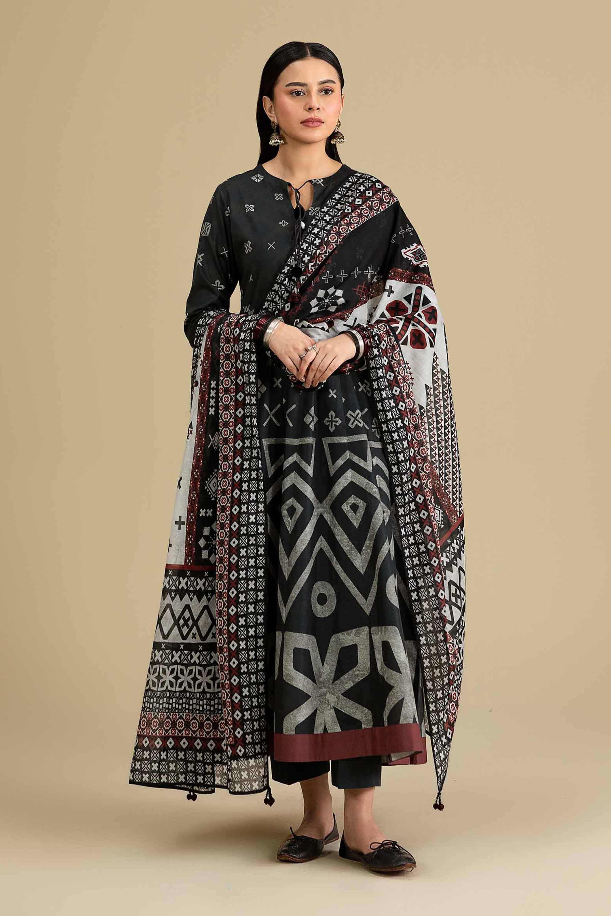 Nishat UK - Black Printed Cambric 3-piece ready to wear luxury Suit