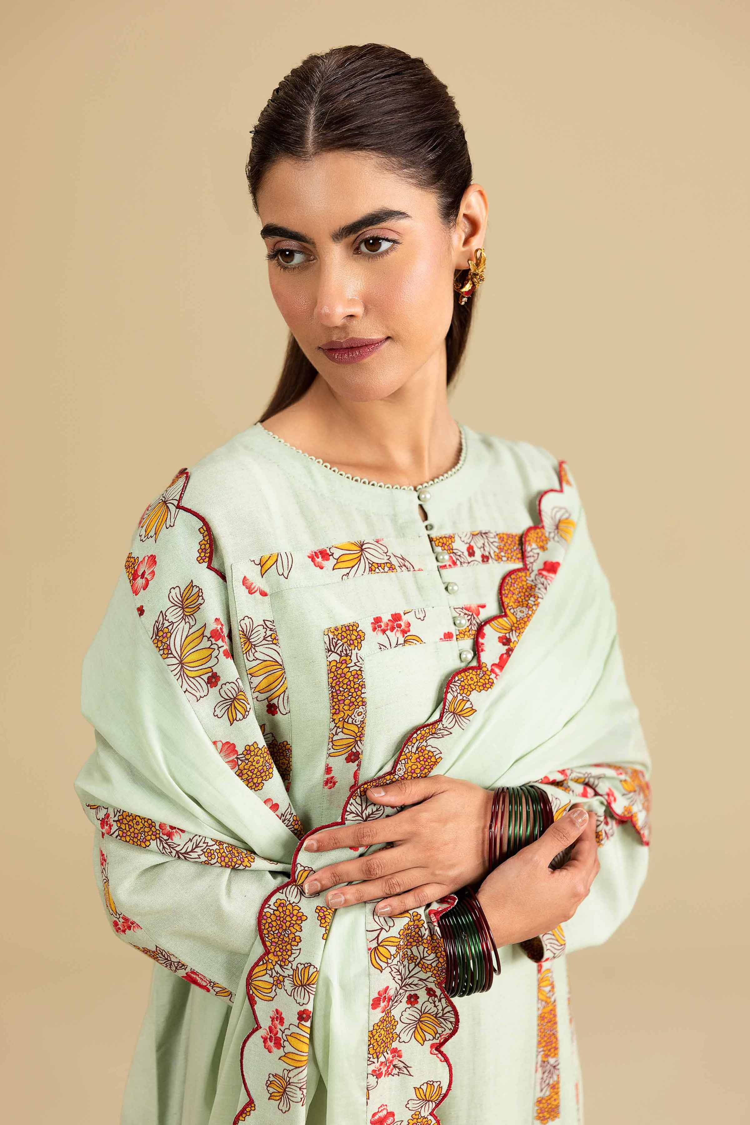 Nishat UK - Green Embroidered Cotton 3 Pieces ready To Wear luxury Suit