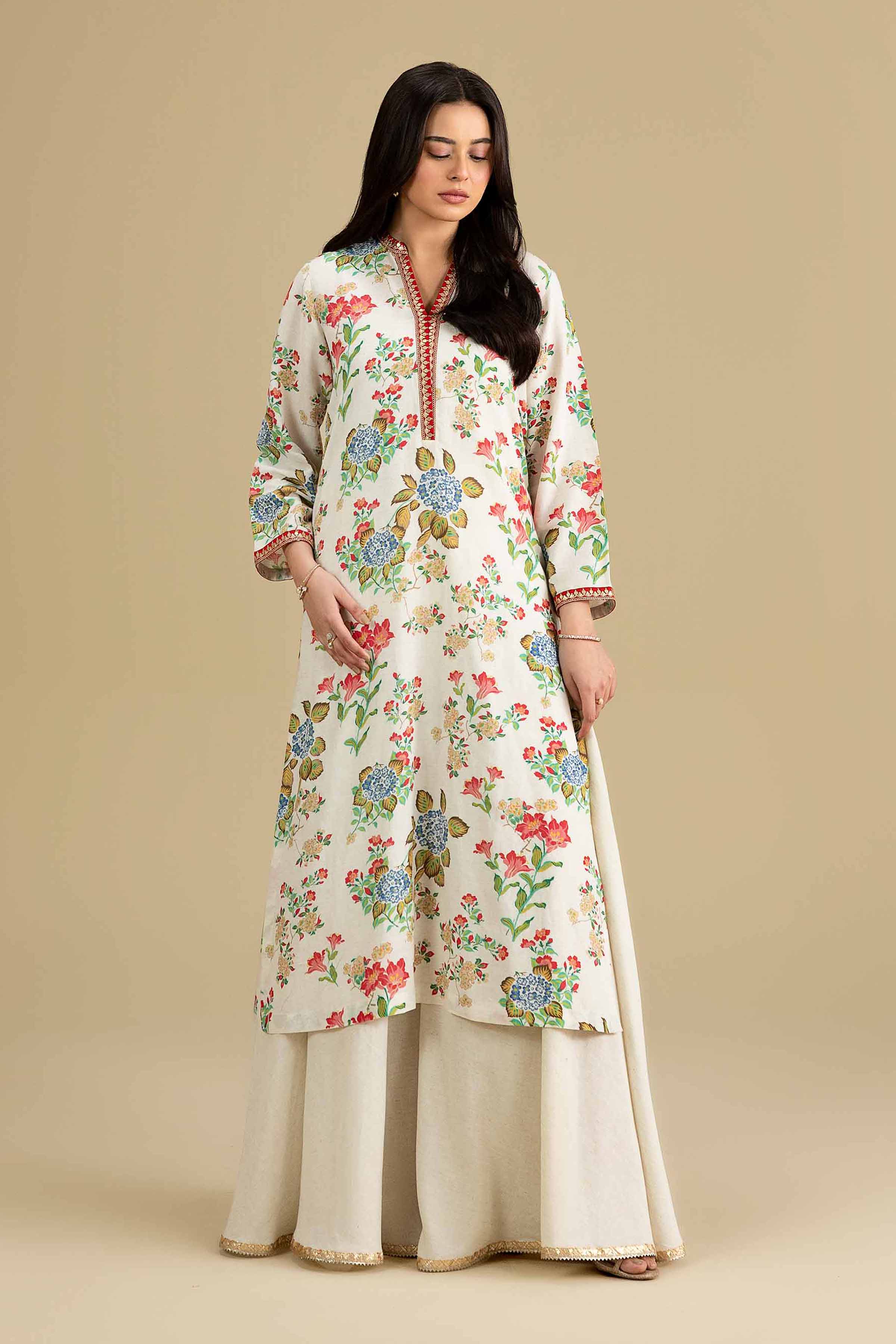 sachin and babi light blue dress Off White Embroidered Cotton Dress with Jacket- Set of 2 main image 1