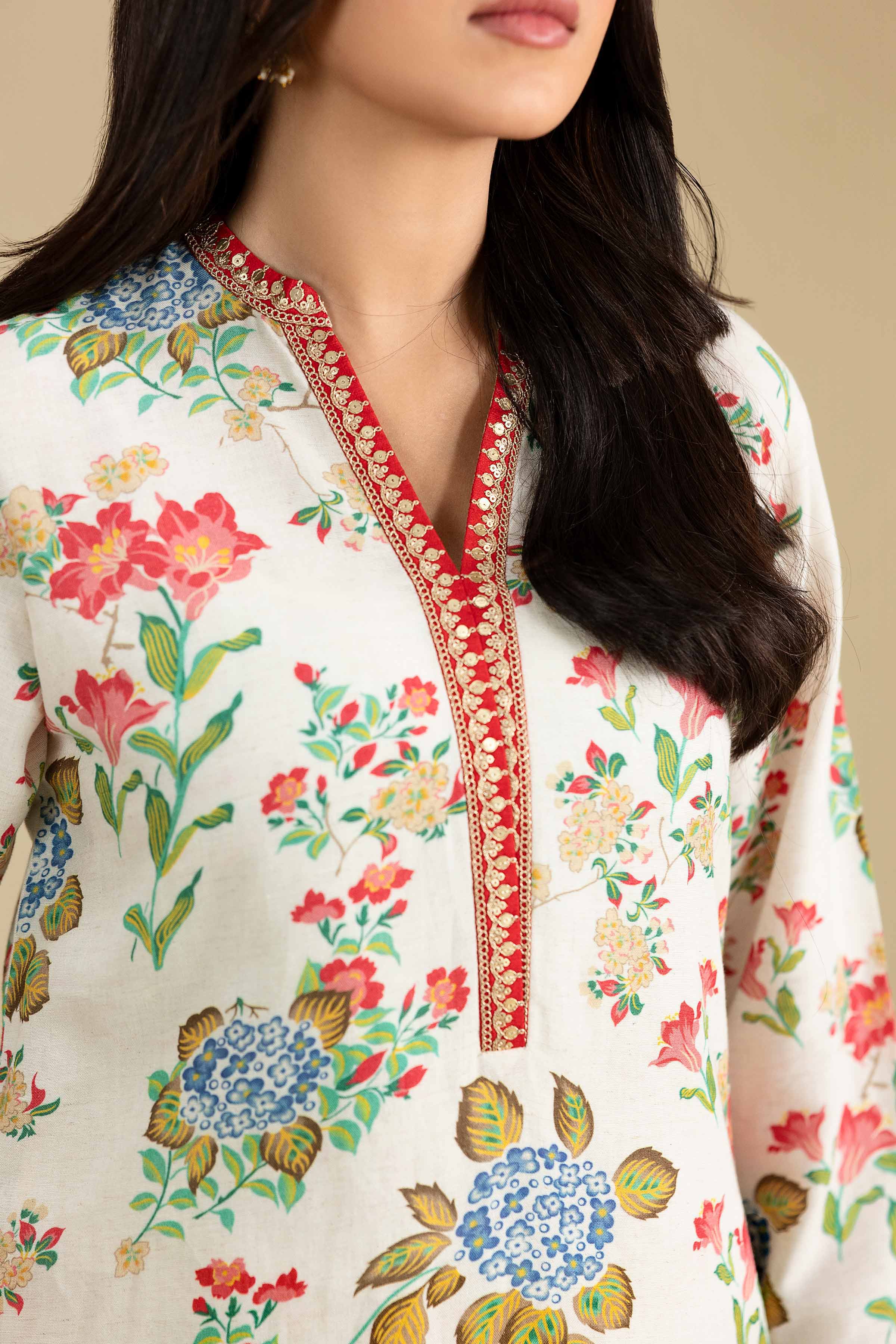 Nishat UK - Off White Embroidered Cotton 2-piece ready to wear luxury Dress