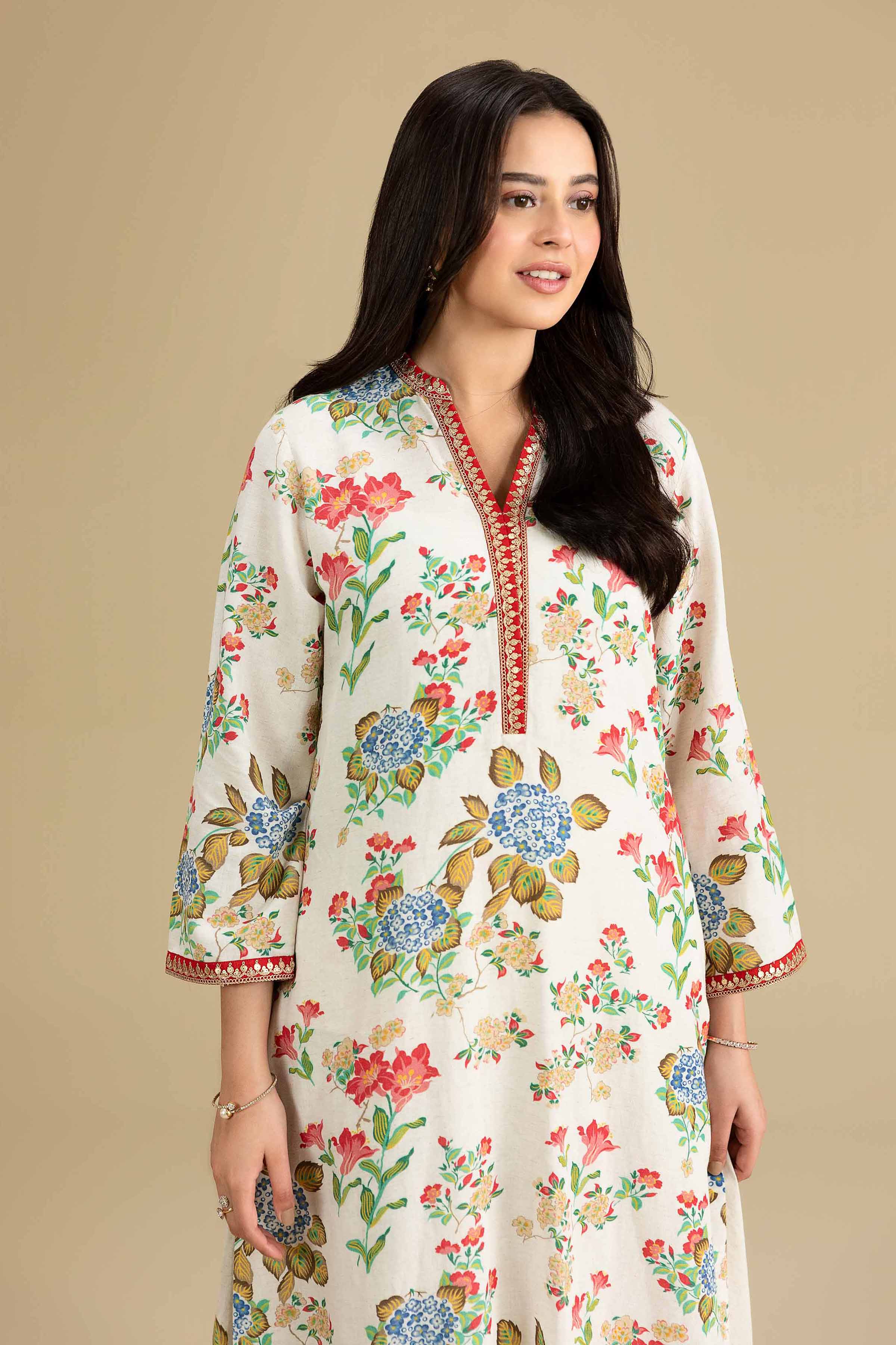Nishat UK - Off White Embroidered Cotton 2-piece ready to wear luxury Dress