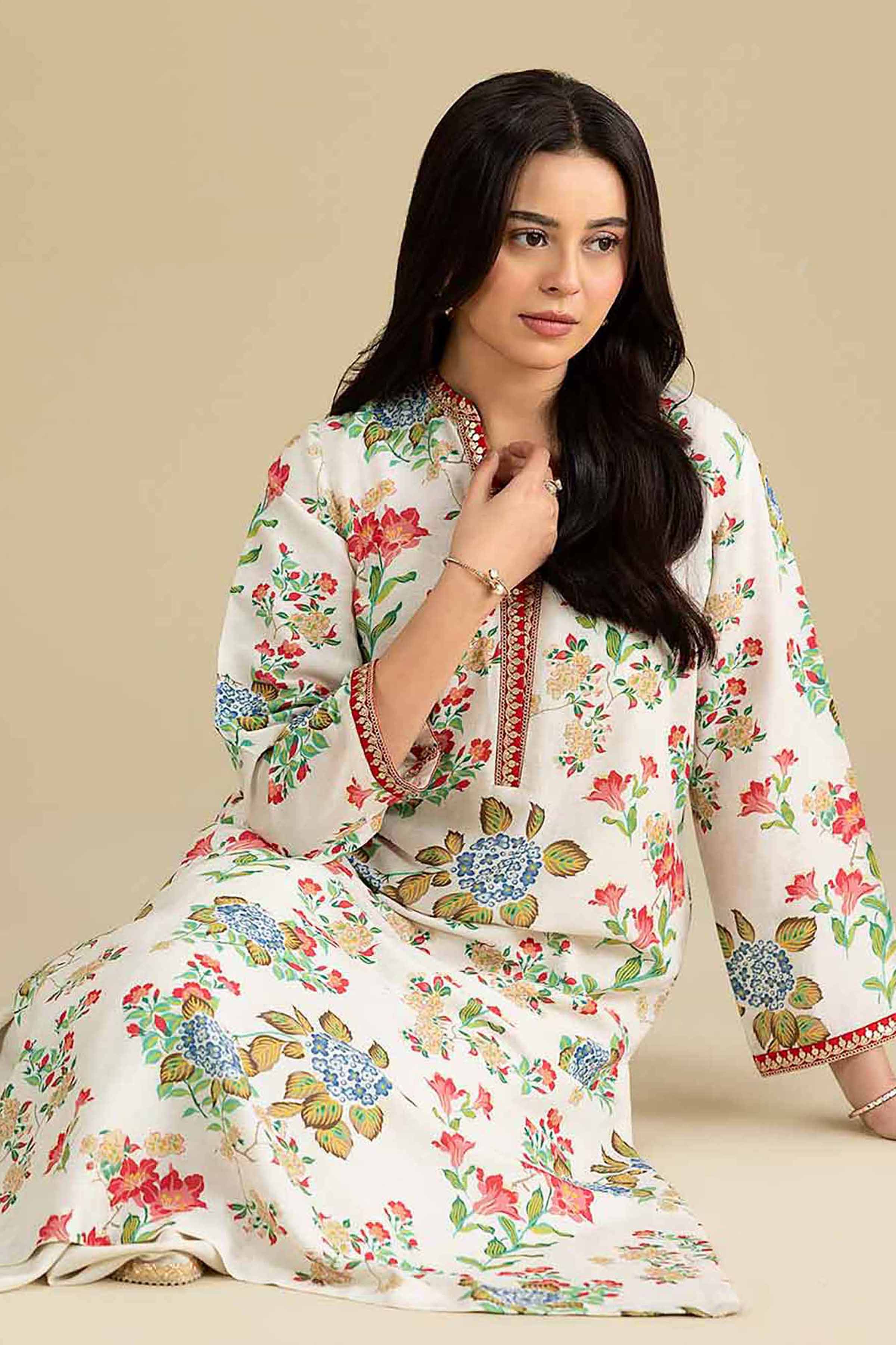 Buy Off White Embroidered Cotton 2-piece ready to wear luxury Dress