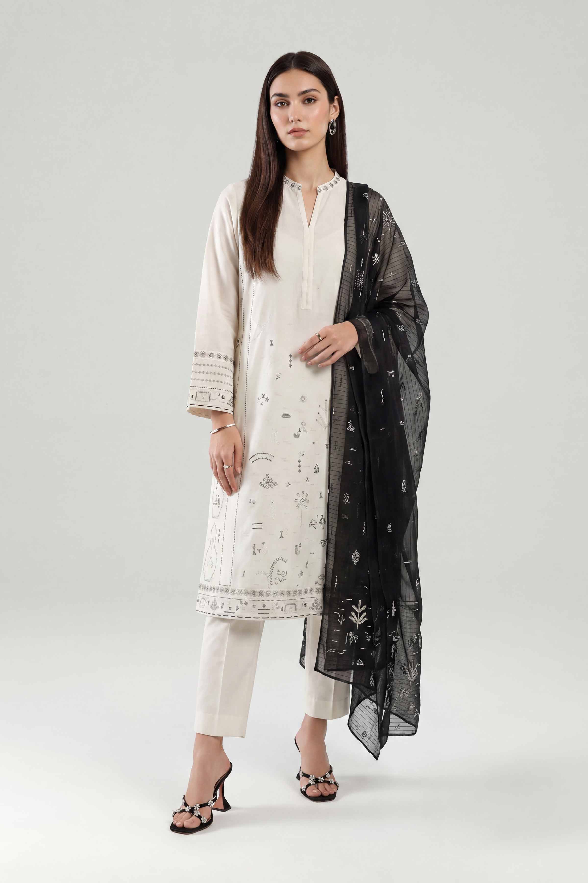 Nishat UK - Off White Embroidered Cambric 3 Pieces ready to wear luxury  luxury Pret