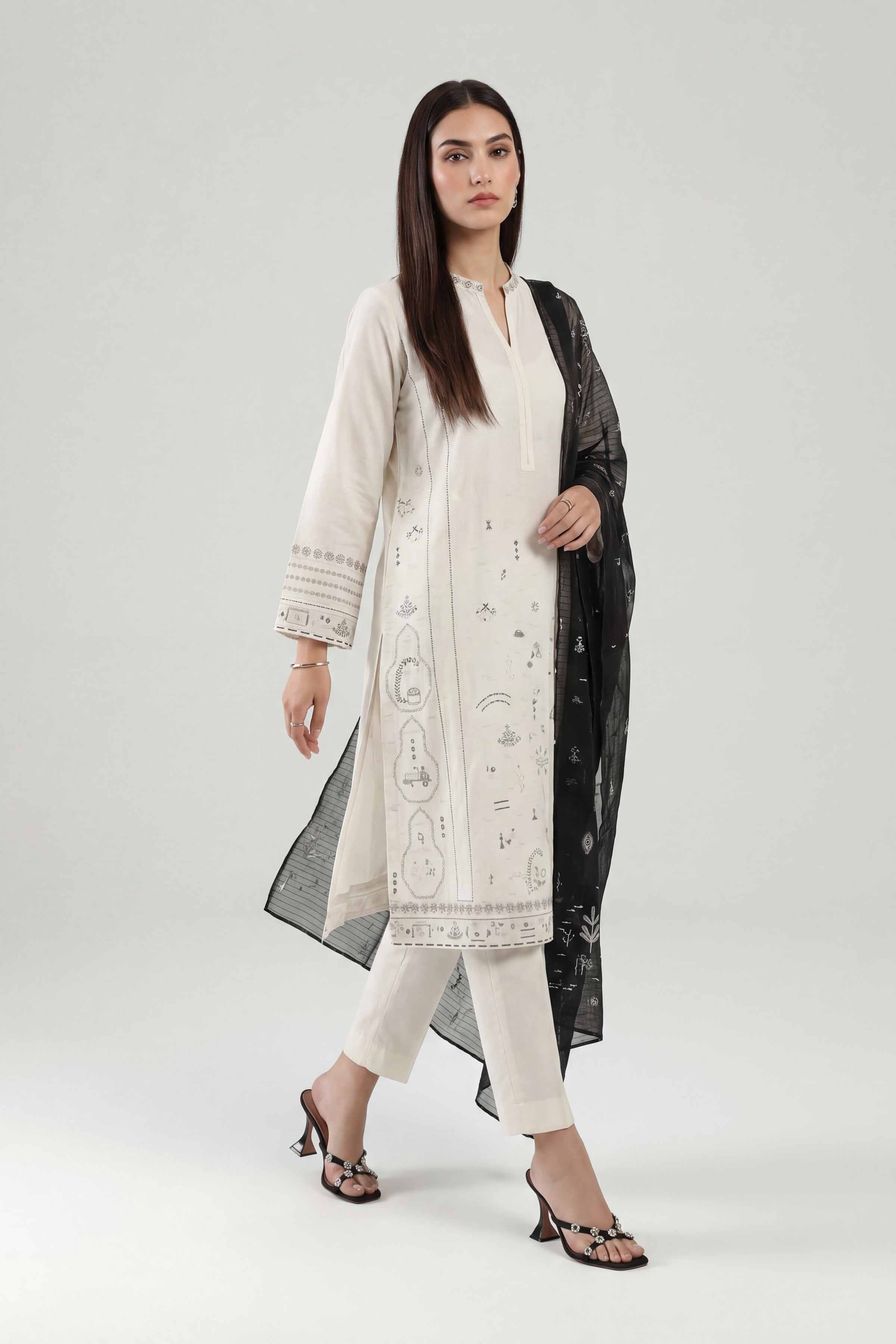 Nishat UK - Off White Embroidered Cambric 3 Pieces ready to wear luxury  luxury Pret