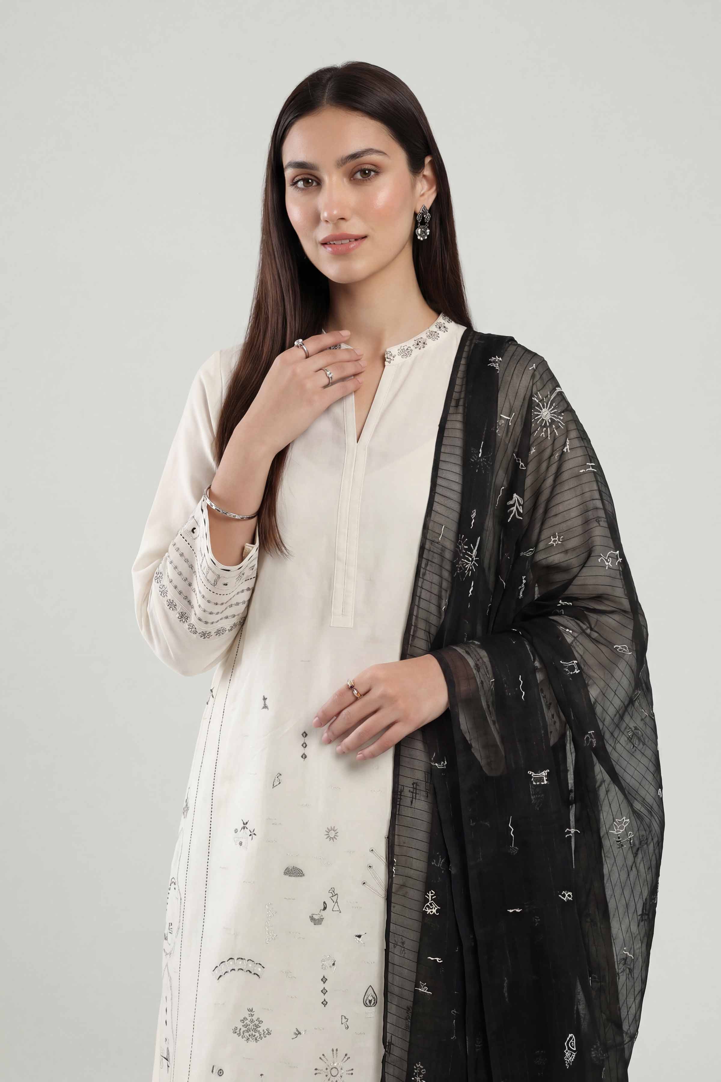 Nishat UK - Off White Embroidered Cambric 3 Pieces ready to wear luxury  luxury Pret