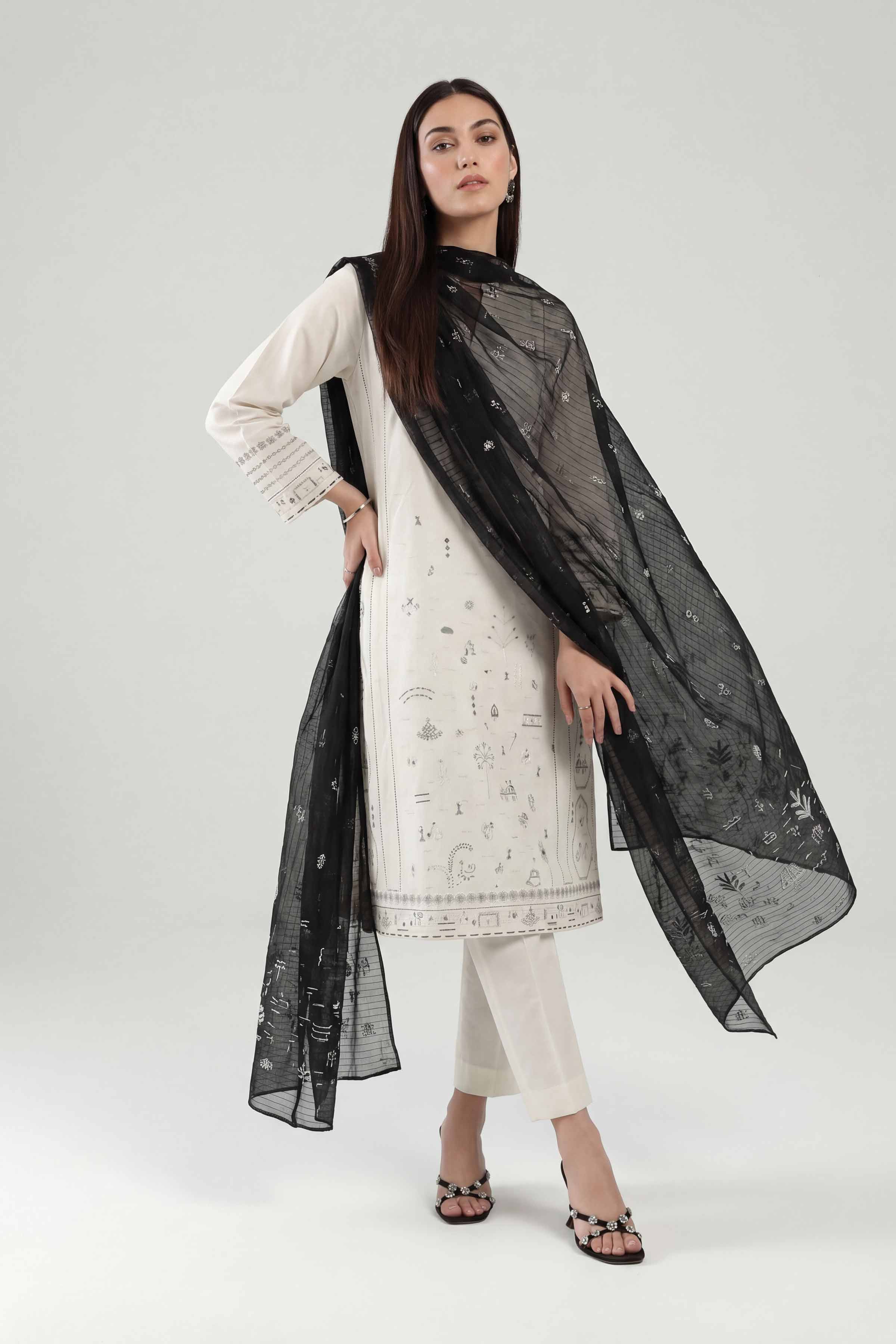 Nishat UK - Off White Embroidered Cambric 3 Pieces ready to wear luxury  luxury Pret