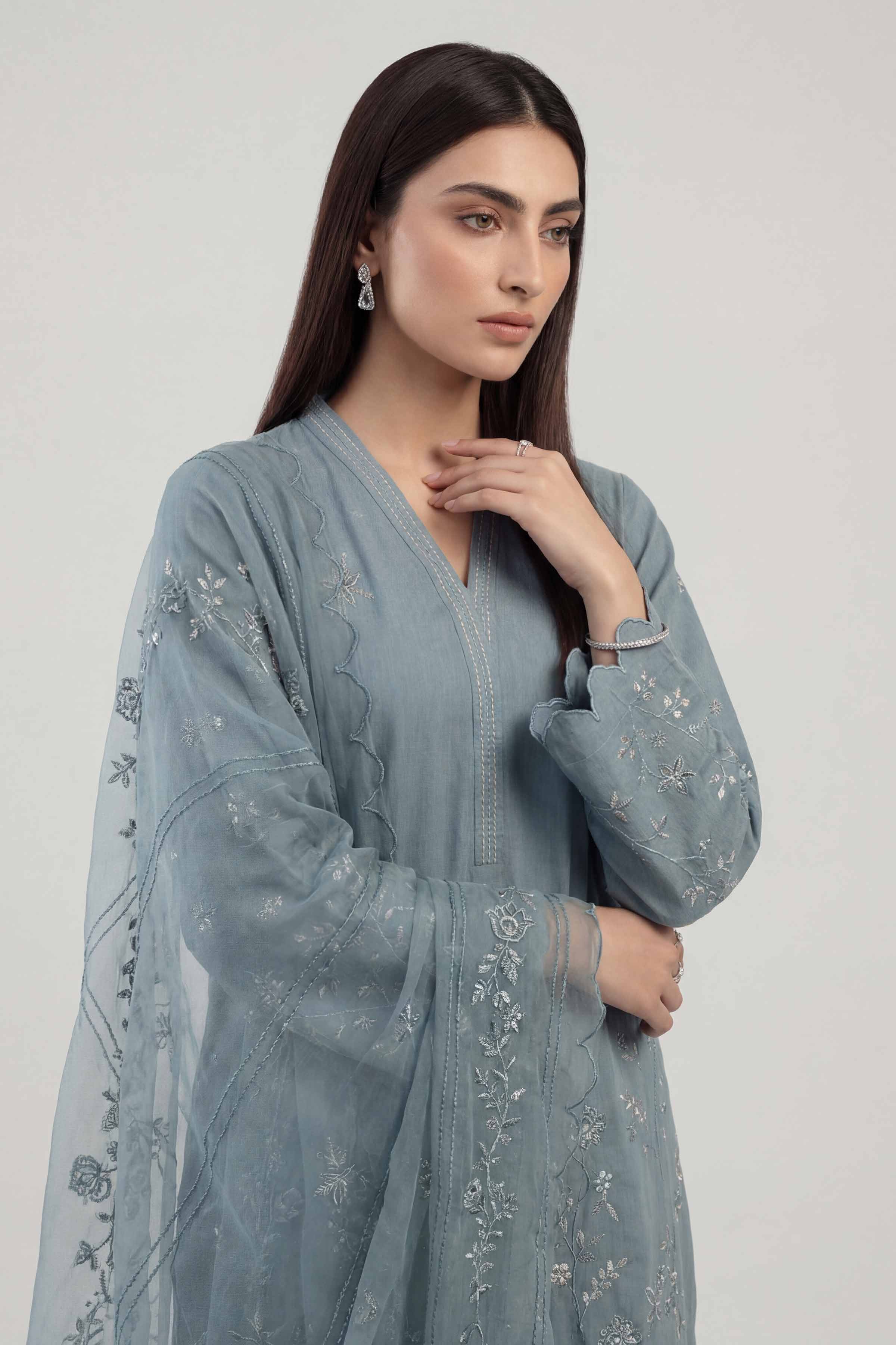 Nishat UK - Blue Embroidered Yarn Dyed 3 Pieces ready to wear luxury Suit