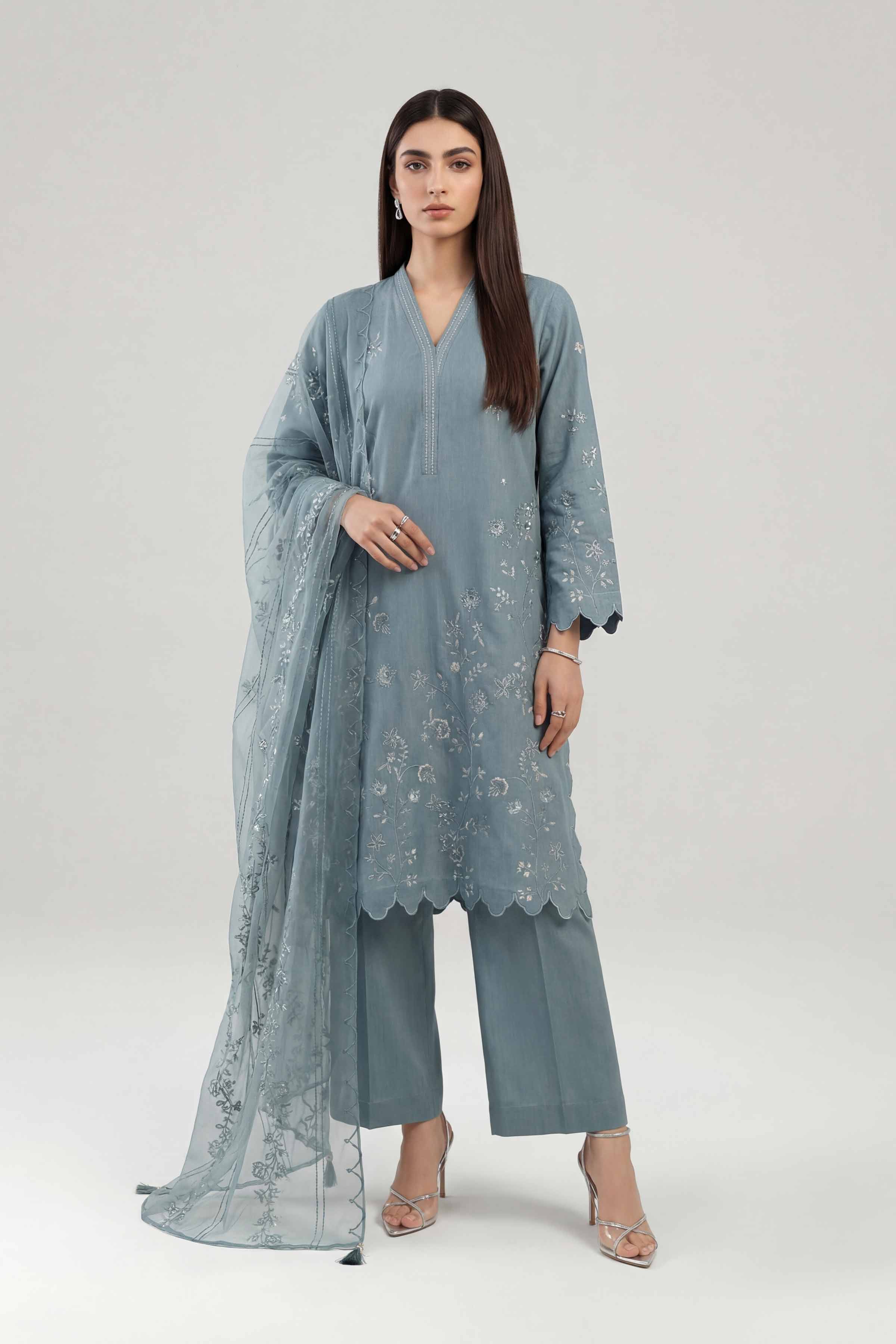 Nishat UK - Blue Embroidered Yarn Dyed 3 Pieces ready to wear luxury Suit