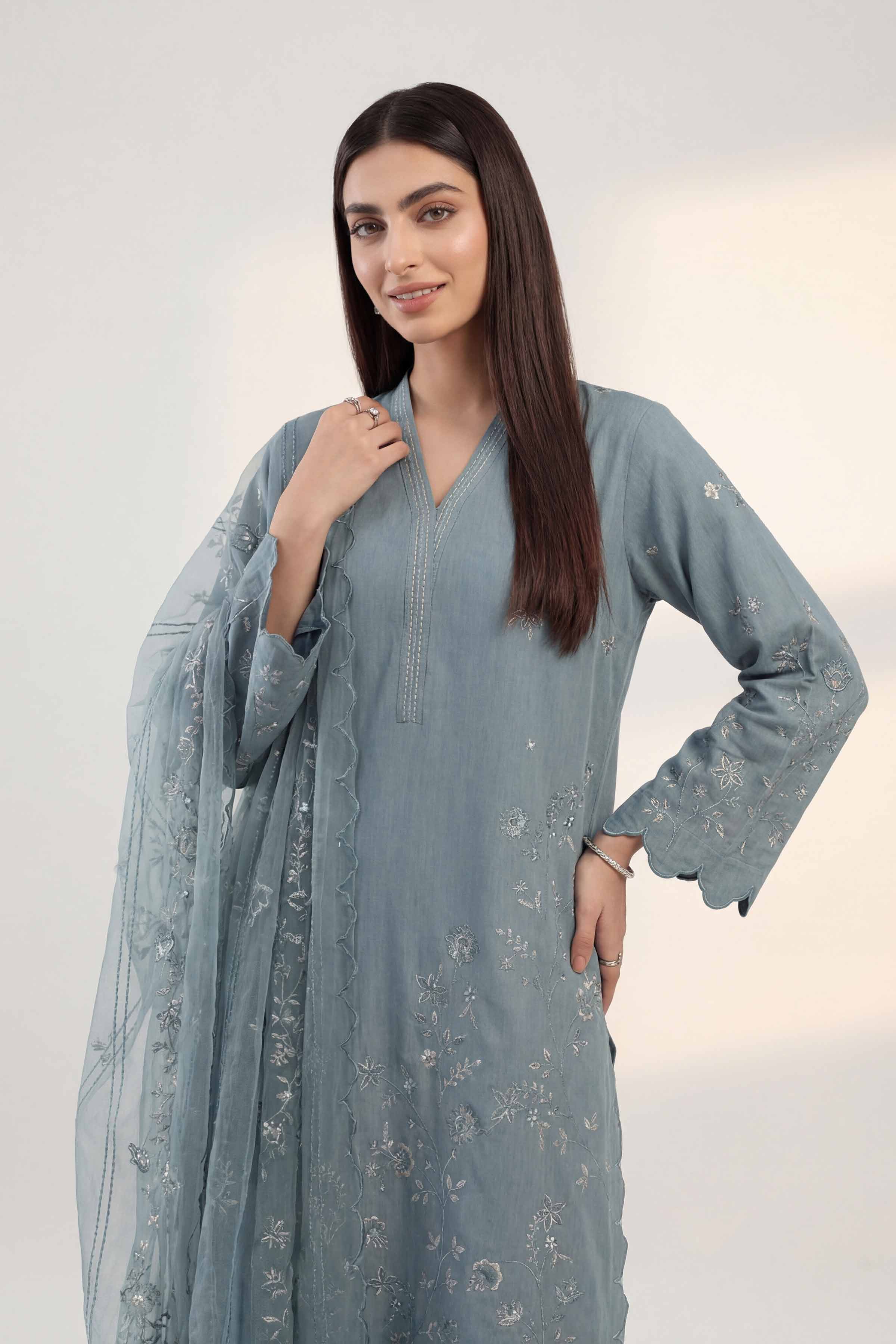 Nishat UK - Blue Embroidered Yarn Dyed 3 Pieces ready to wear luxury Suit