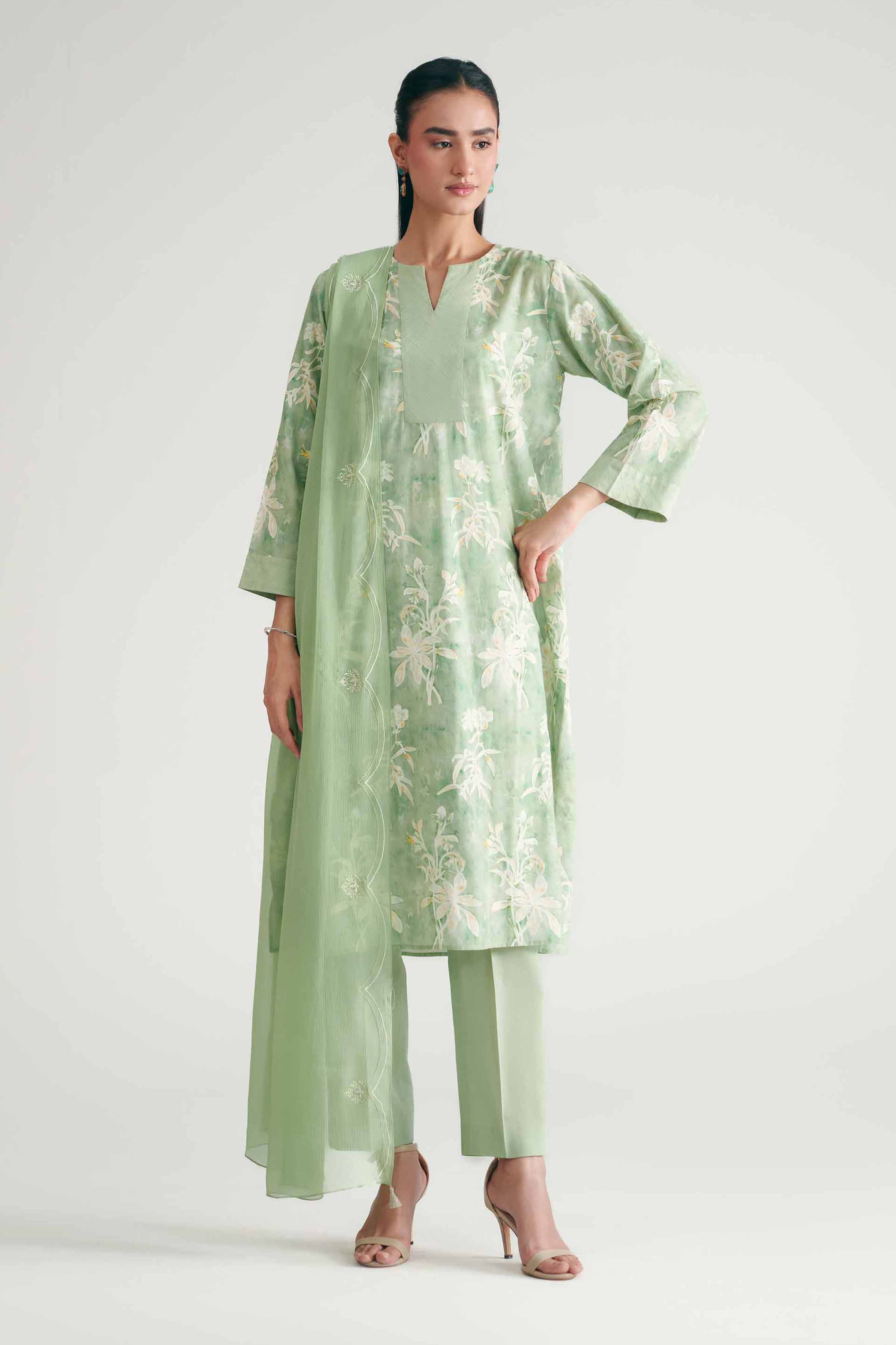 Nishat UK - Green Printed Cambric 3-piece ready to wear luxury Suit