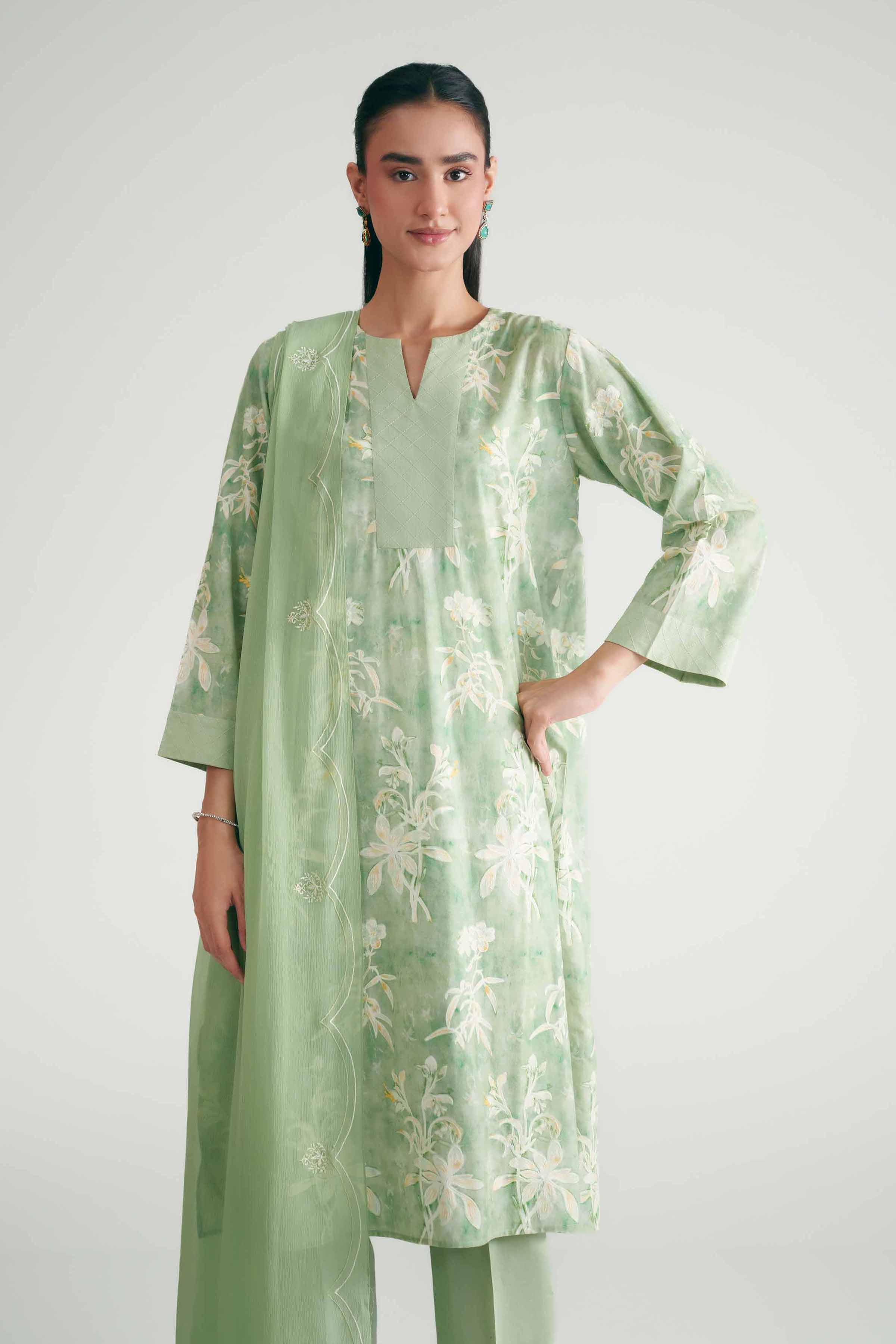 Nishat UK - Green Printed Cambric 3-piece ready to wear luxury Suit