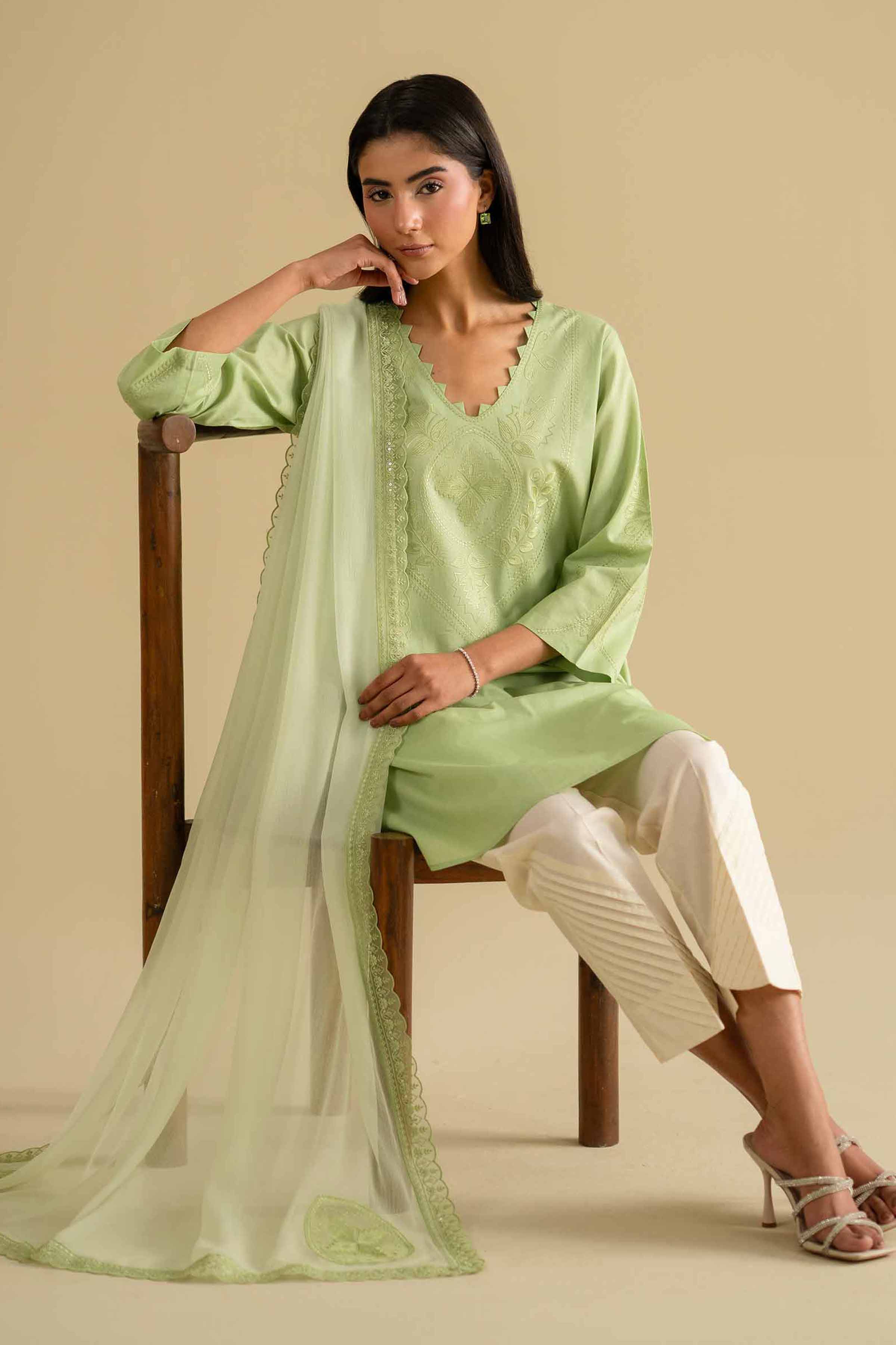 NishatUK - Green Embroidered Cambric 2-piece ready to wear luxury Dress