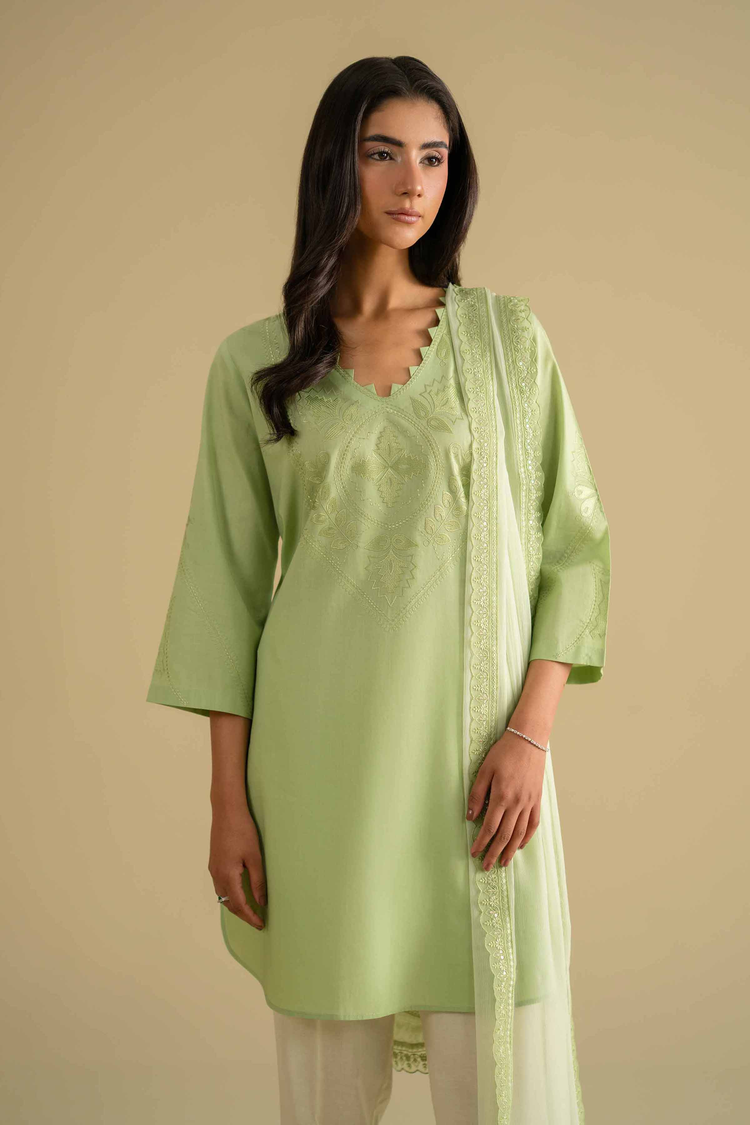 NishatUK - Green Embroidered Cambric 2-piece ready to wear luxury Dress