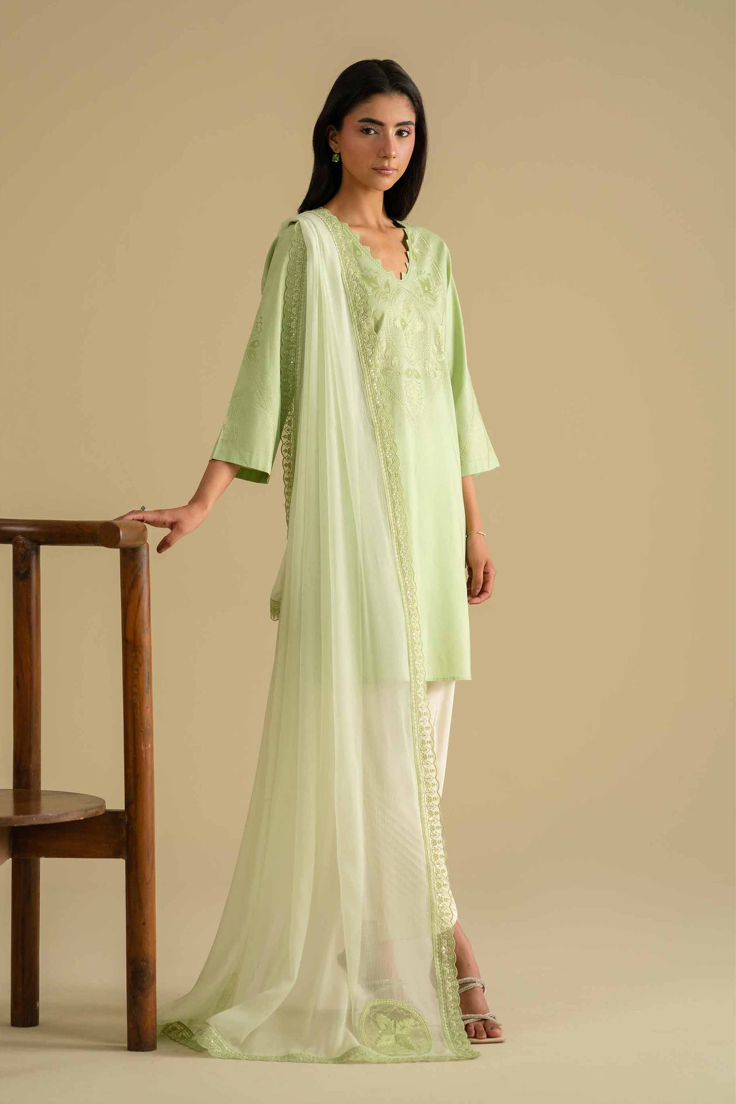 NishatUK - Green Embroidered Cambric 2-piece ready to wear luxury Dress