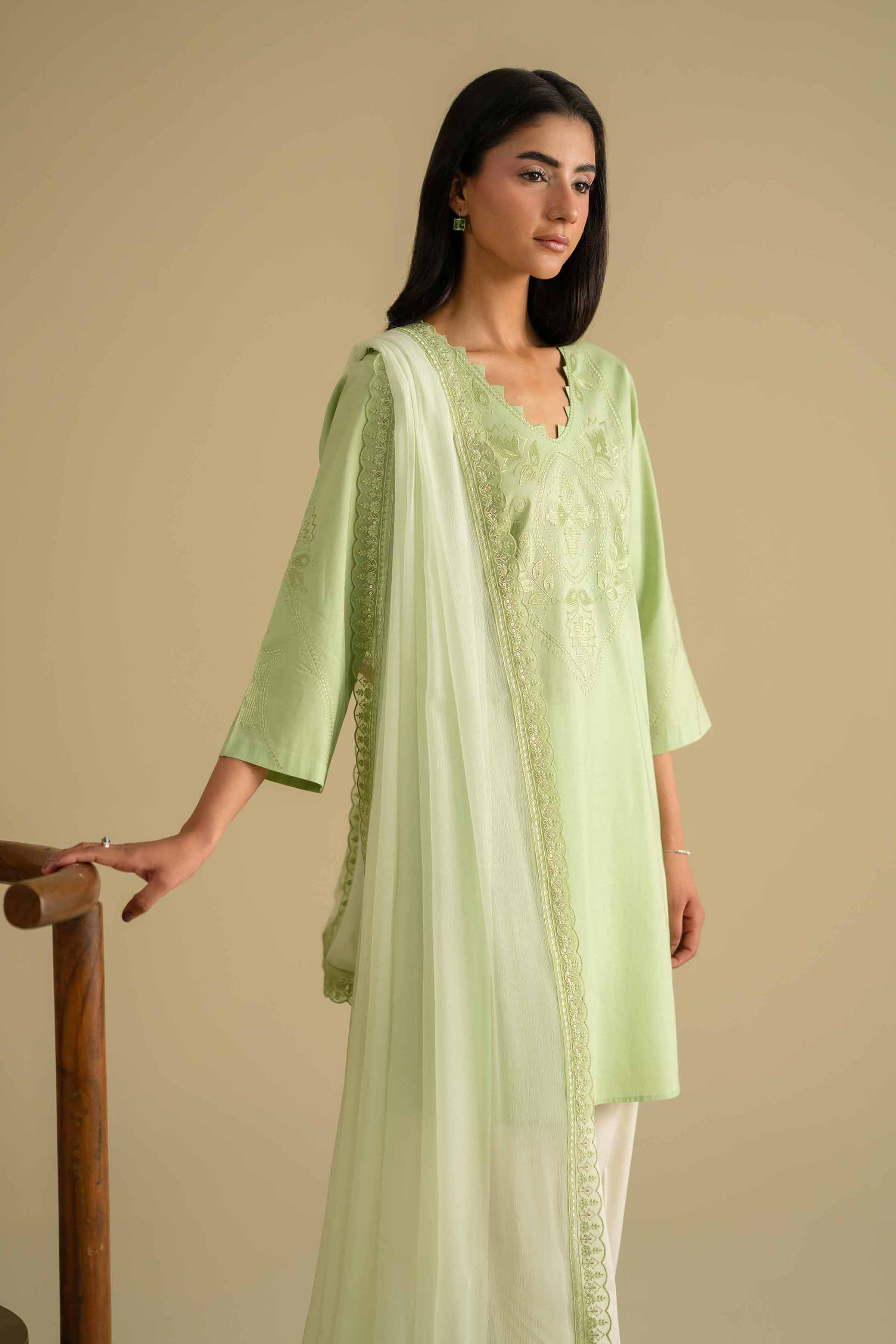 NishatUK - Green Embroidered Cambric 2-piece ready to wear luxury Dress