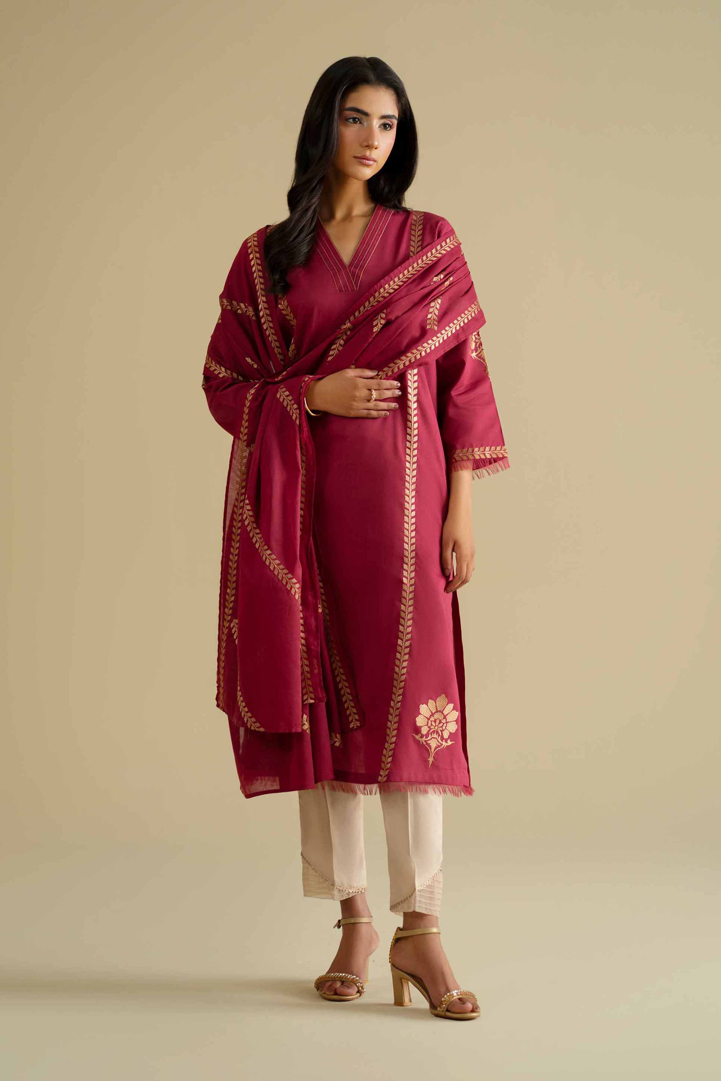 Nishat UK - Red Embroidered Cambric 2 Pieces ready To Wear luxury Dress